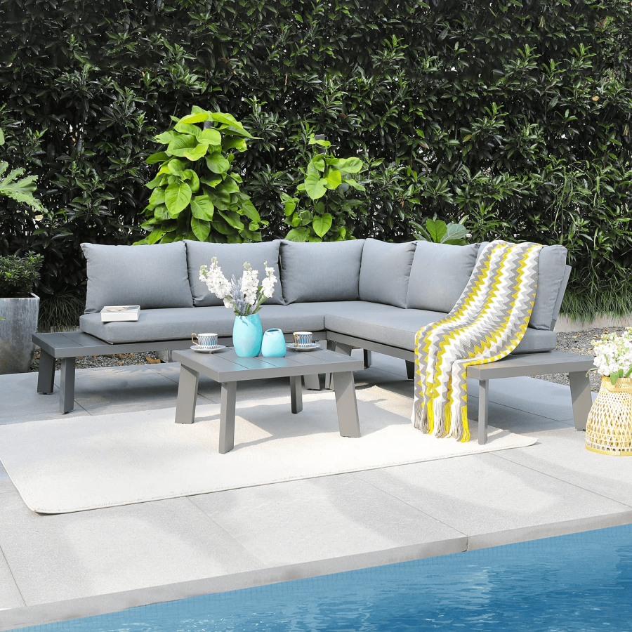 4pcs Aluminum Outdoor Sectional Sofa Set L-Shaped Patio Conversation S