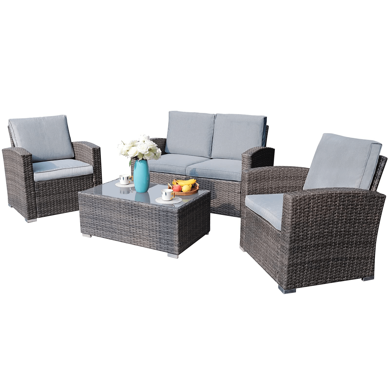 4pcs Wicker Outdoor Patio Furniture Set Small Sectional Conversation Set | Orange-Casual