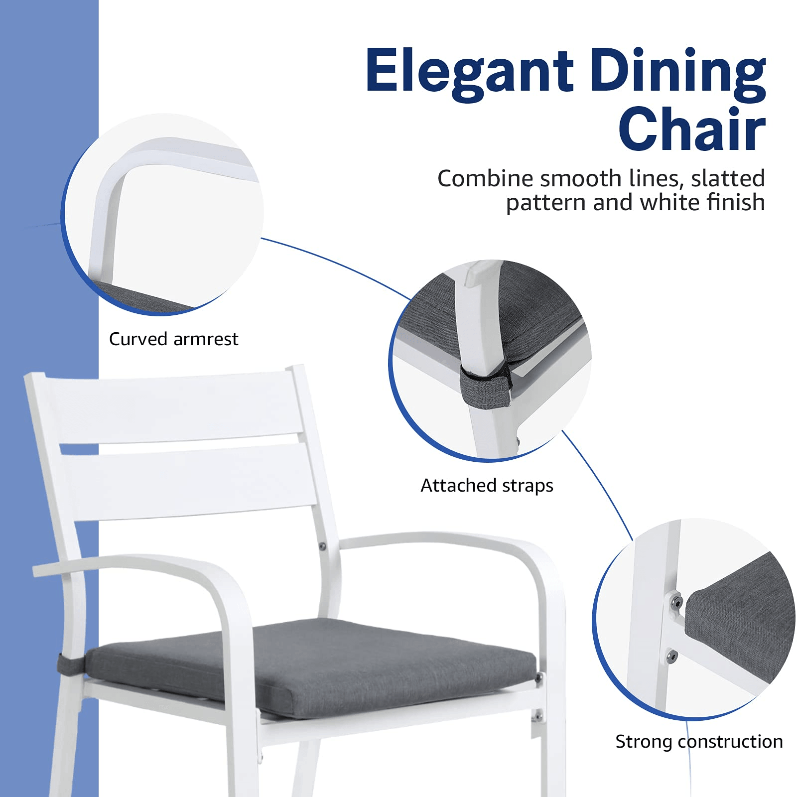 7pcs Patio Dining Set, Aluminum Outdoor Chairs and Table, White & Dark Grey | Orange-Casual