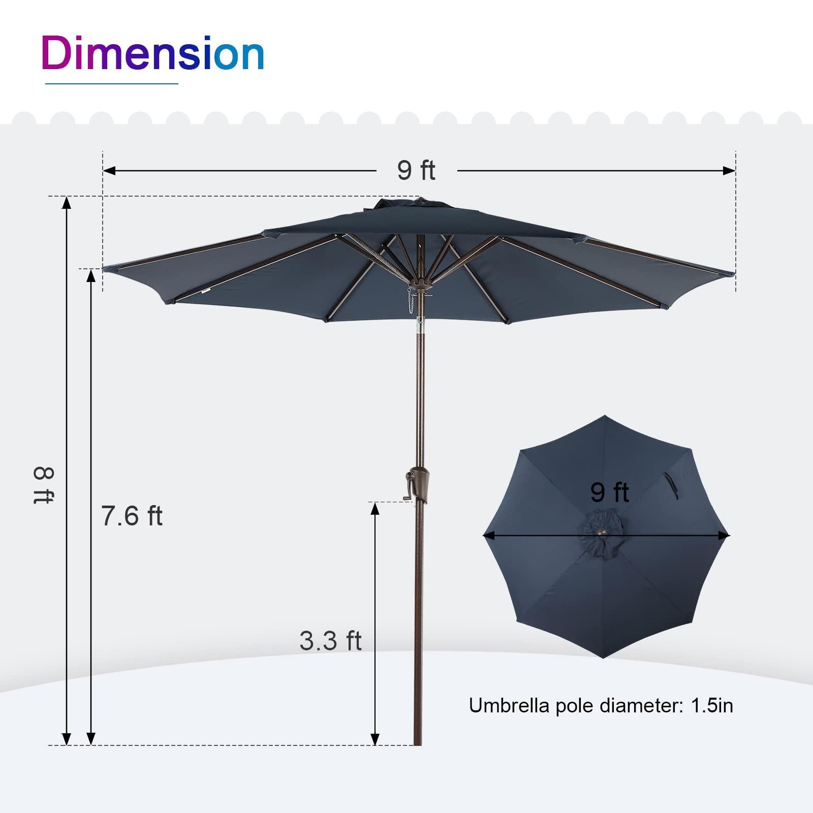 9ft Round Patio Umbrella, Polyester 8 Steel Ribs Large Table Market Umbrella, 5 Colors | Orange-Casual