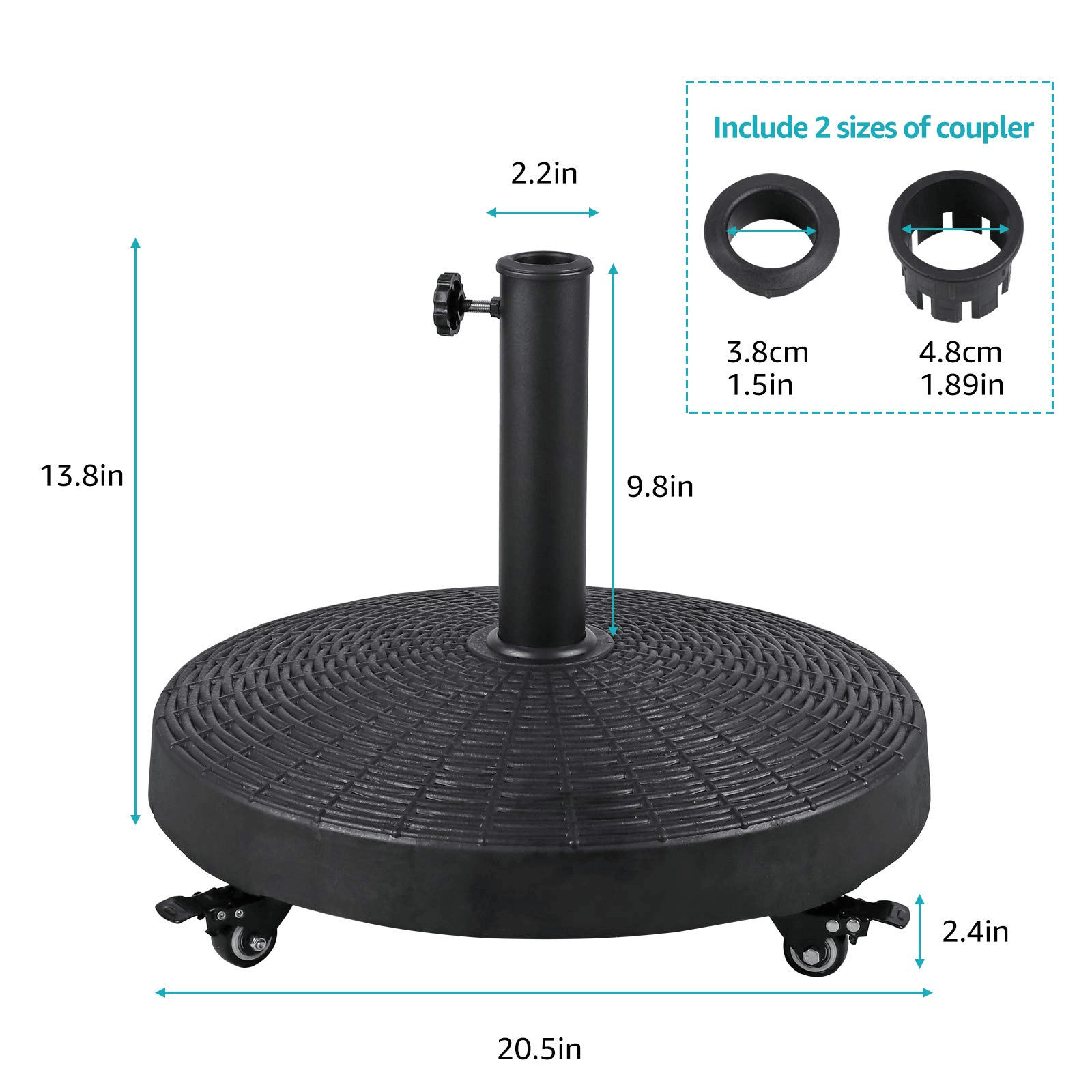 Patio Umbrella Base with Wheels,  Resin Heavy-Duty Stand Weights for Outdoor Market Umbrella, 52lbs, Black | Orange-Casual