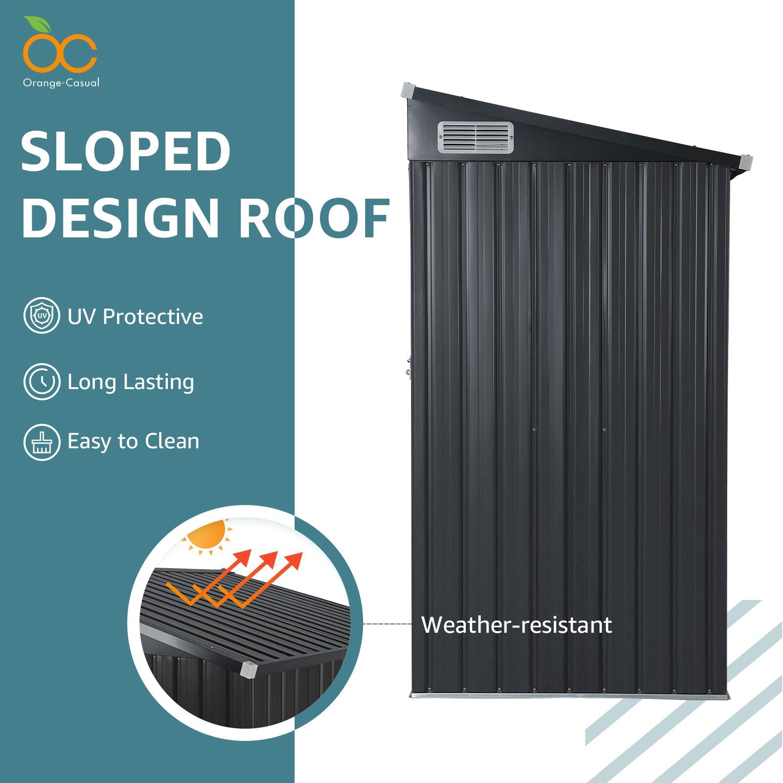 5'x 3' Outdoor Storage Shed, Metal Garden Tool Shed for Backyard, Patio, Lawn, Black | Orange-Casual