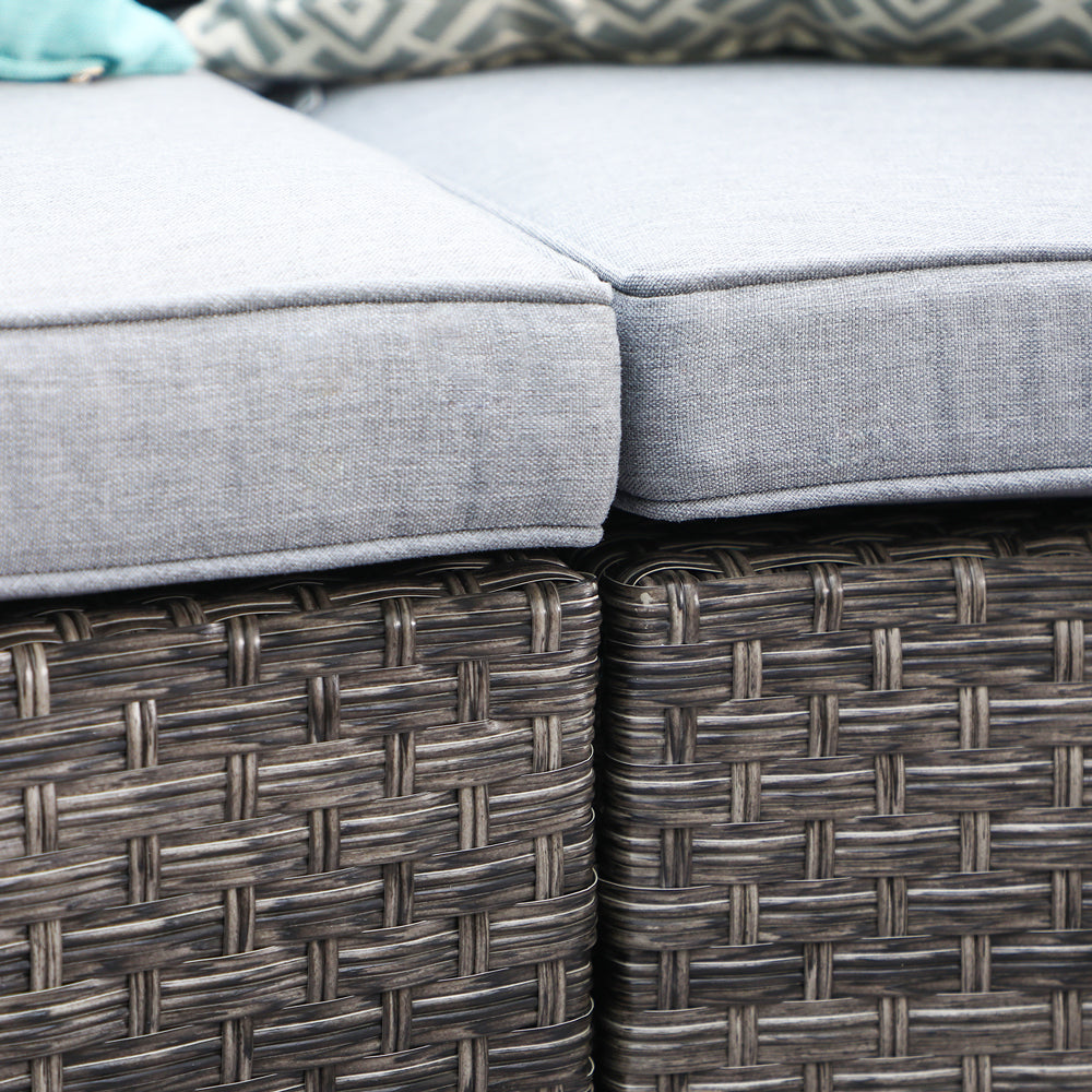 2 pcs Half Moon Armless Sofa Wicker Outdoor Curved Sofa, Brown/Grey | Orange-Casual