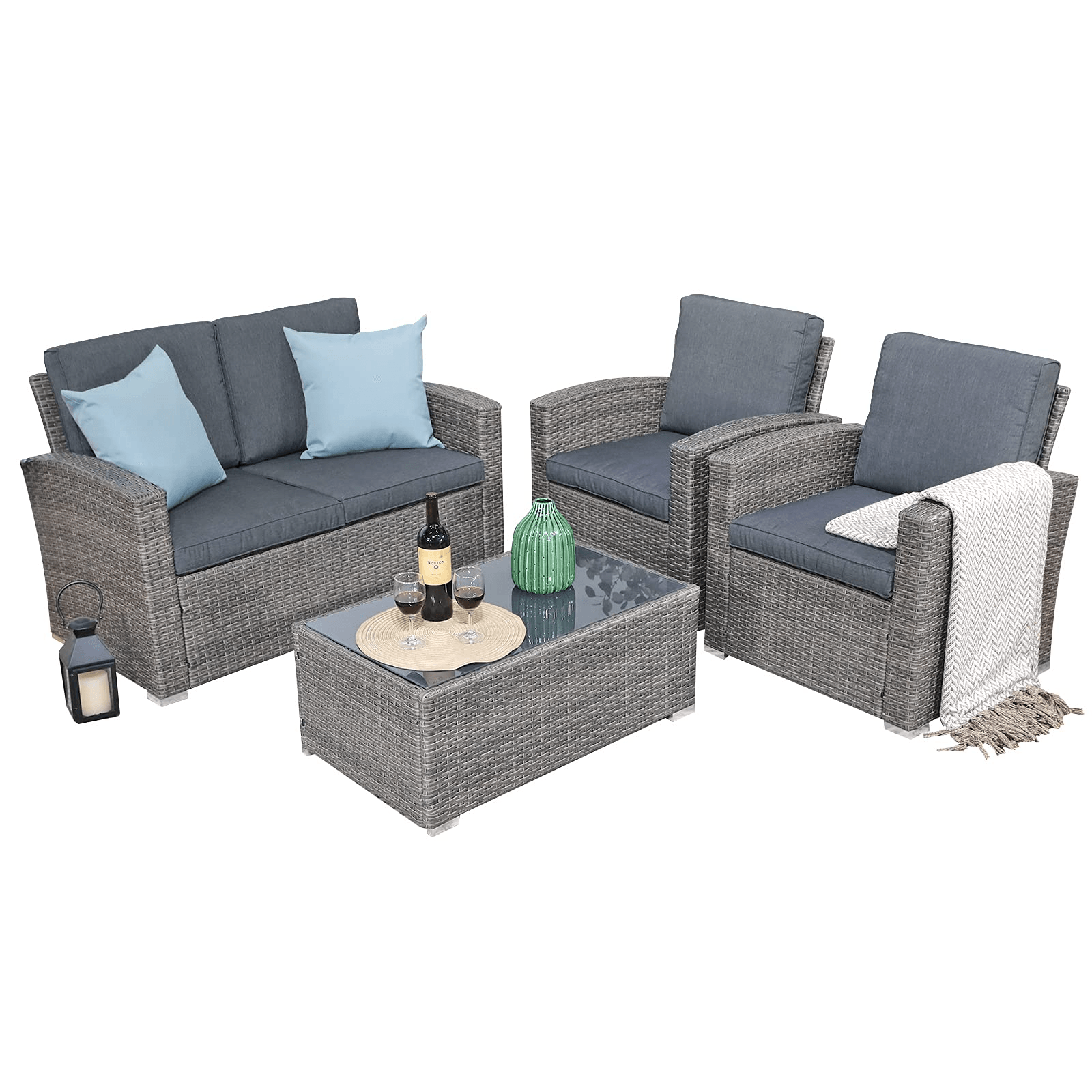 4pcs Wicker Outdoor Patio Furniture Set Small Sectional Conversation Set | Orange-Casual