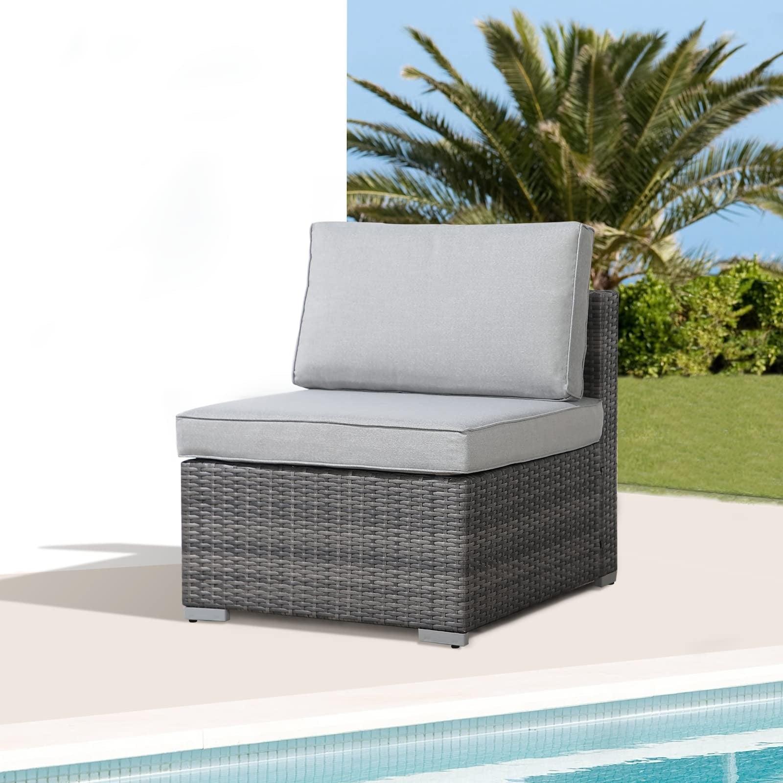 1pc Outdoor Single Sofa Wicker Patio Armless Sofa with Cushions | Orange-Casual