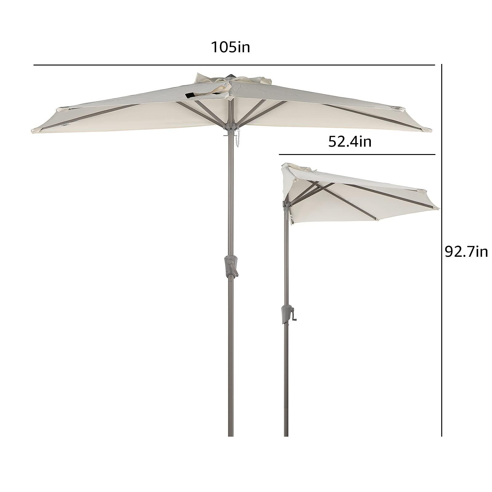 9' Half Round Patio Outdoor Polyester Umbrella with Crank, 3