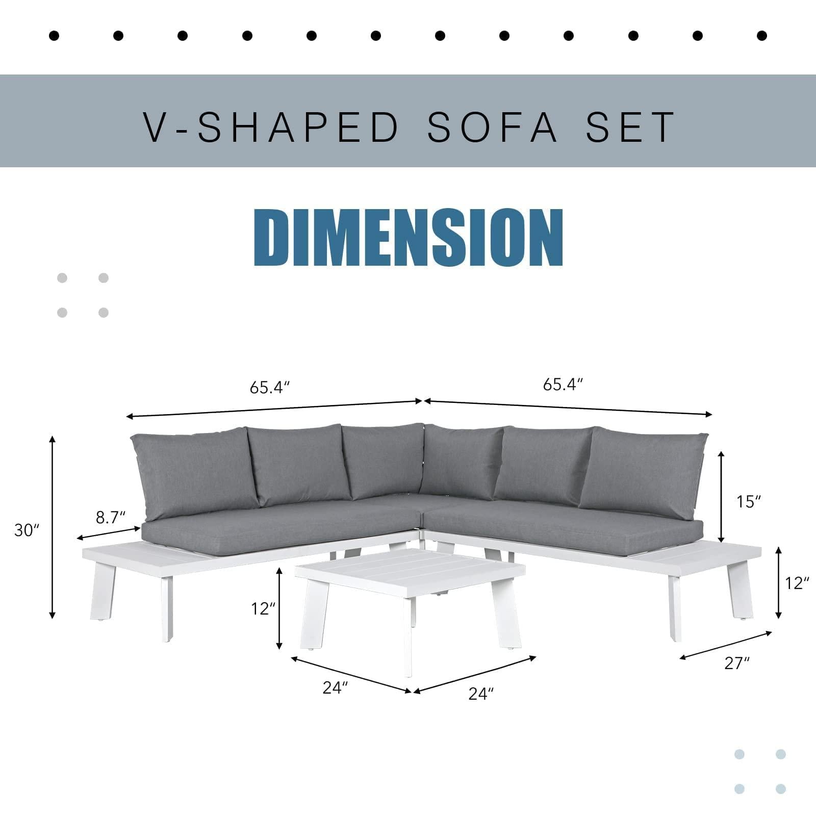 4pcs Aluminum Outdoor Sectional Sofa Set L-Shaped Patio Conversation Set | Orange-Casual