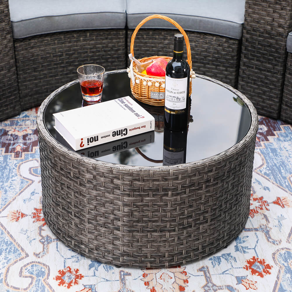 11pcs Outdoor Curved Sofas Wicker Half-Moon Sectional Set, 4 Colors | Orange-Casual