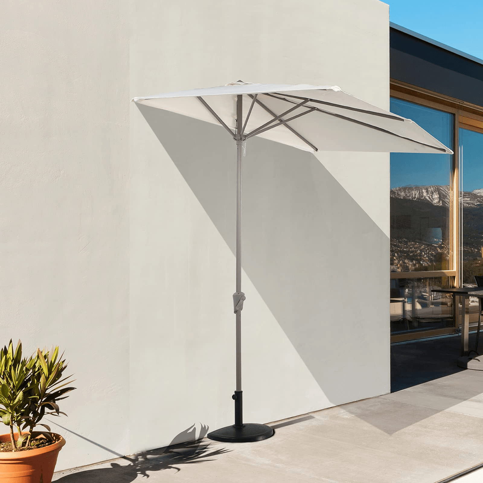 7.5' by 4’ Half Rectangular Patio Outdoor Polyester Umbrella with Crank, 5 Colors | Orange-Casual