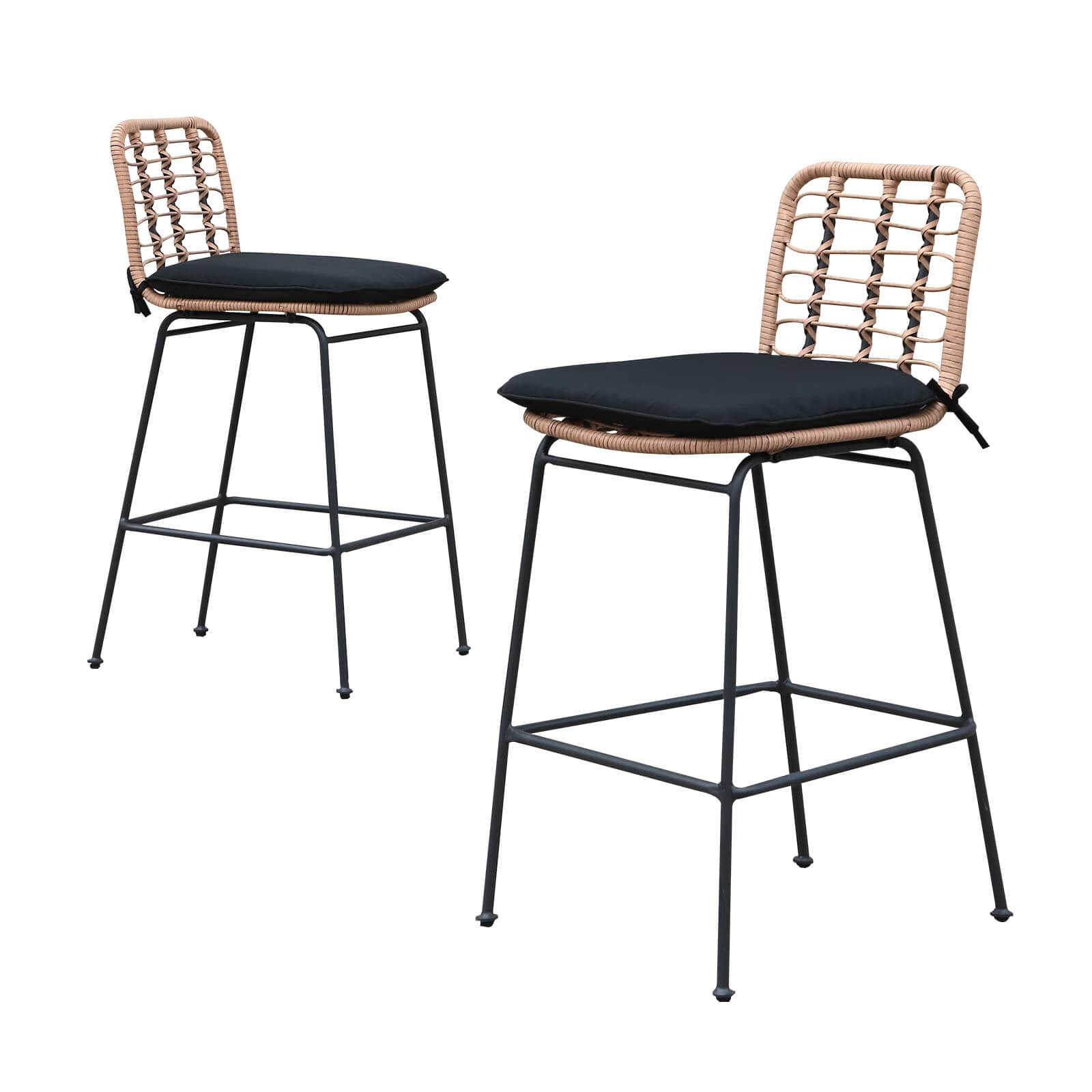 2-4 pcs Outdoor Bar Stools Set, Wicker Dining Chairs with Footrest | Orange-Casual