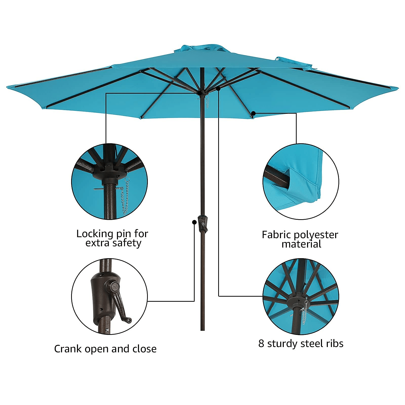 11' Patio Round Umbrella, 8 Steel Ribs Polyester Large Table Market Umbrella, 4 Colors | Orange-Casual