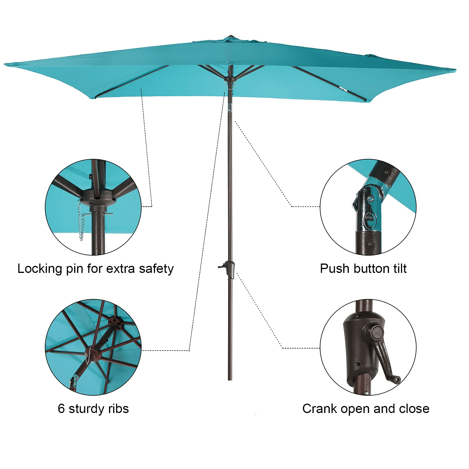 6.6 x 9.8ft Rectangular Patio Umbrella,  Outdoor Polyester Table Market Umbrella, 4 Colors | Orange-Casual
