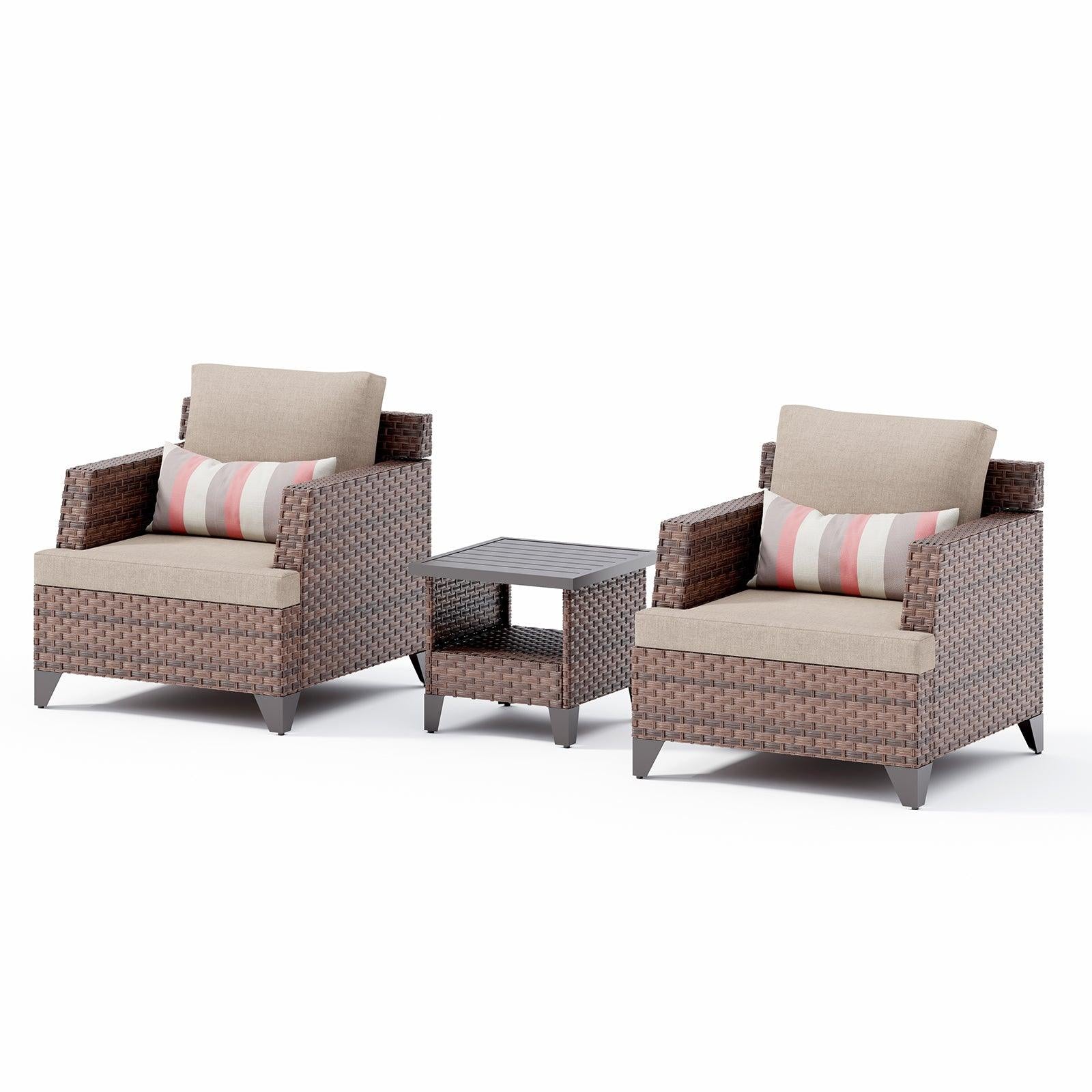 3pcs Outdoor Conversation Set Wicker Armchairs & Storage End Table | Orange-Casual