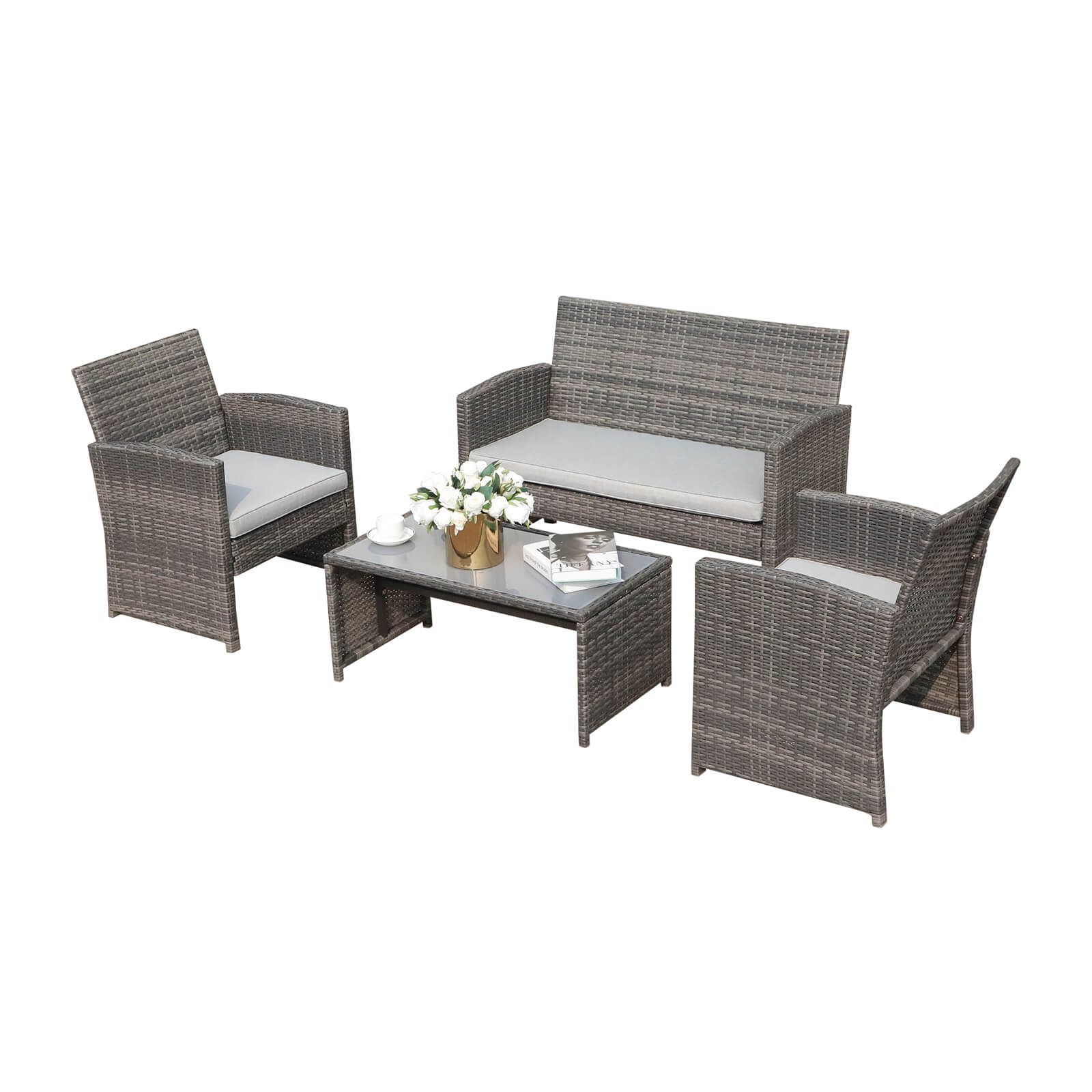 4pcs Outdoor Patio Conversation Set Wicker Furniture Sets For Small Spaces