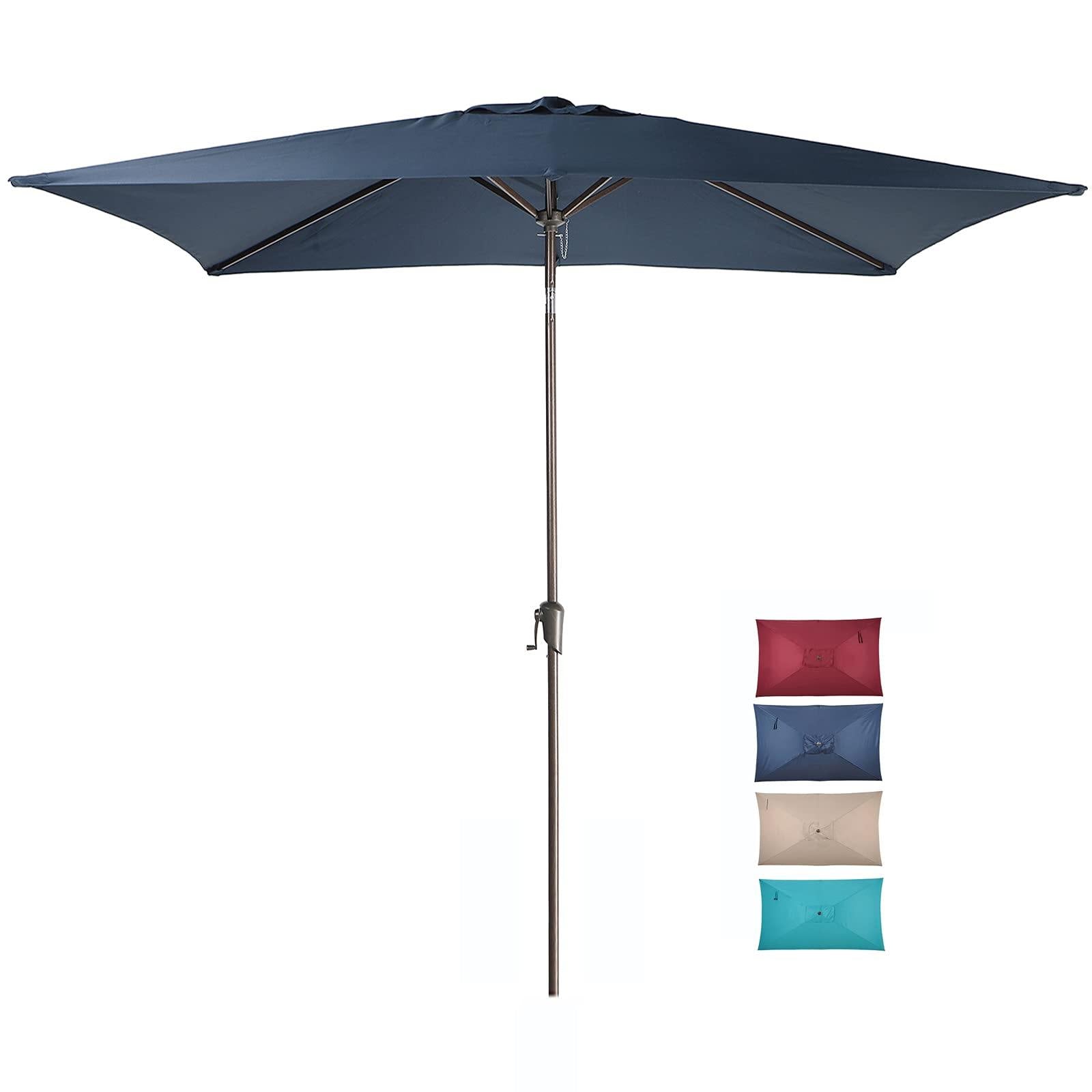 6.6 x 9.8ft Rectangular Patio Umbrella Polyester Outdoor Table Market Umbrella, Dark Blue | Orange-Casual