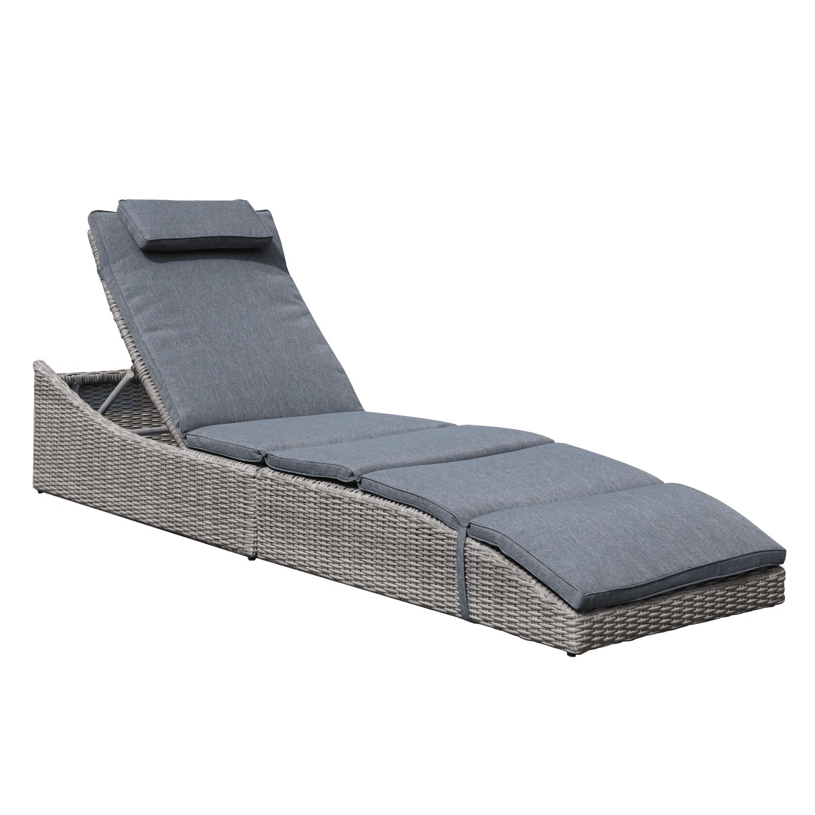 1pc Folding Patio Lounge Chairs with Dark Grey Cushion, Wave Shape