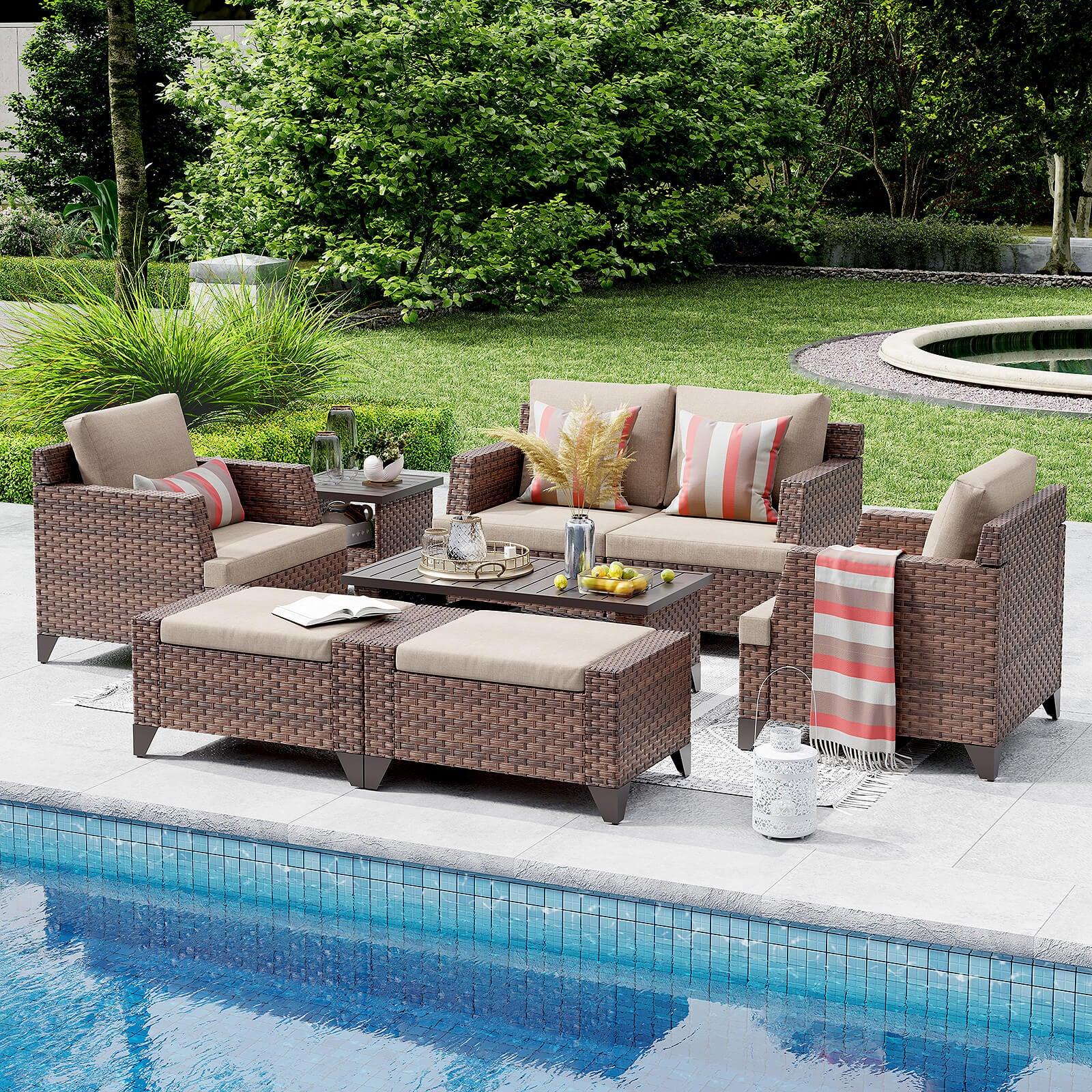 5pcs Outdoor Conversation Set Wicker Patio Furniture Set | Orange-Casual