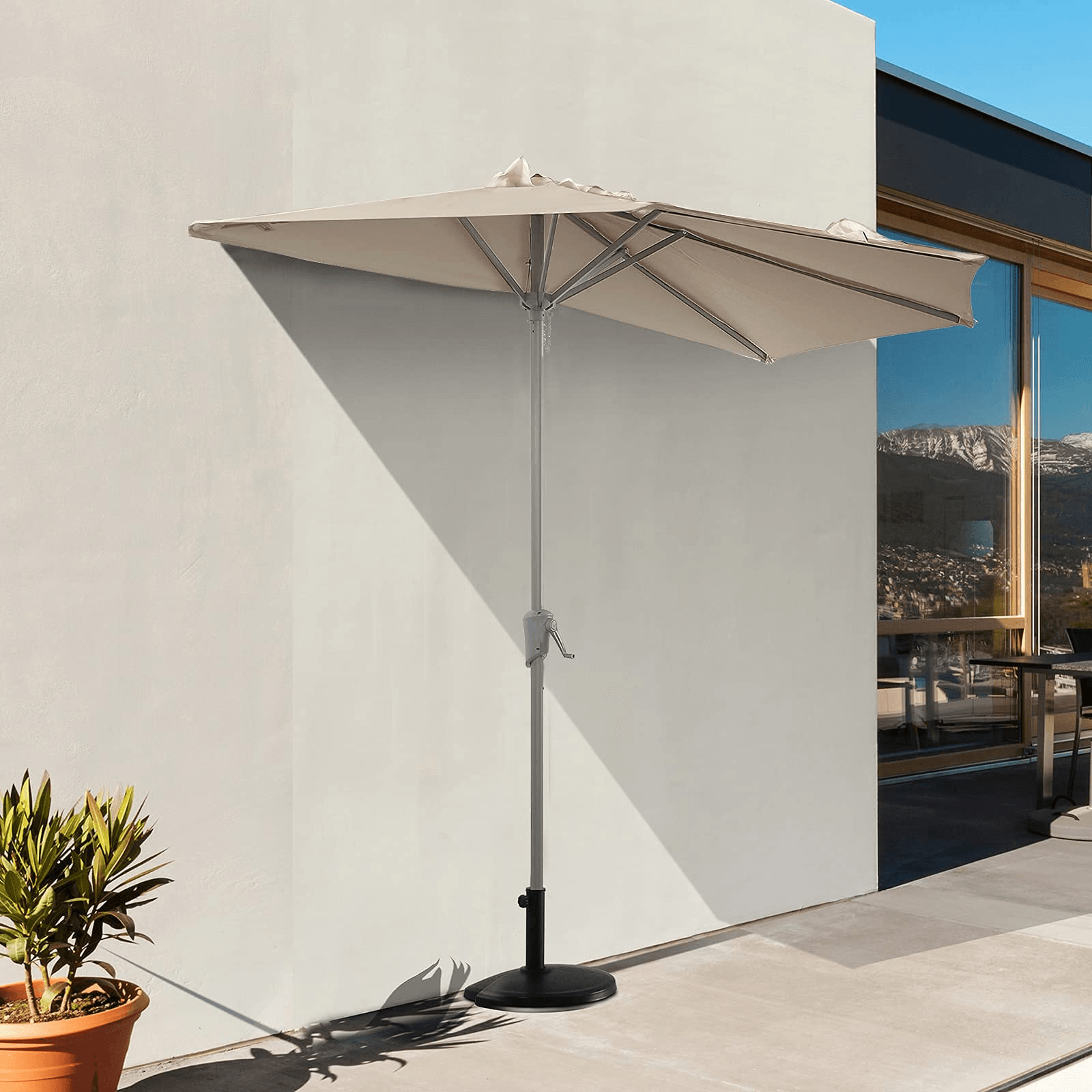 9' Half Round Patio Outdoor Polyester Umbrella with Crank, 3 Colors | Orange-Casual