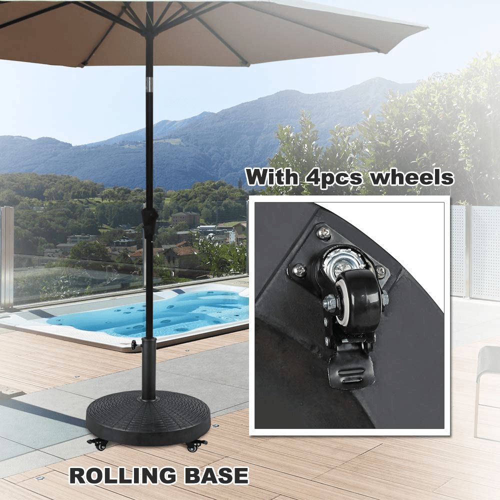 Patio Umbrella Base with Wheels,  Resin Heavy-Duty Stand Weights for Outdoor Market Umbrella, 52lbs, Black | Orange-Casual