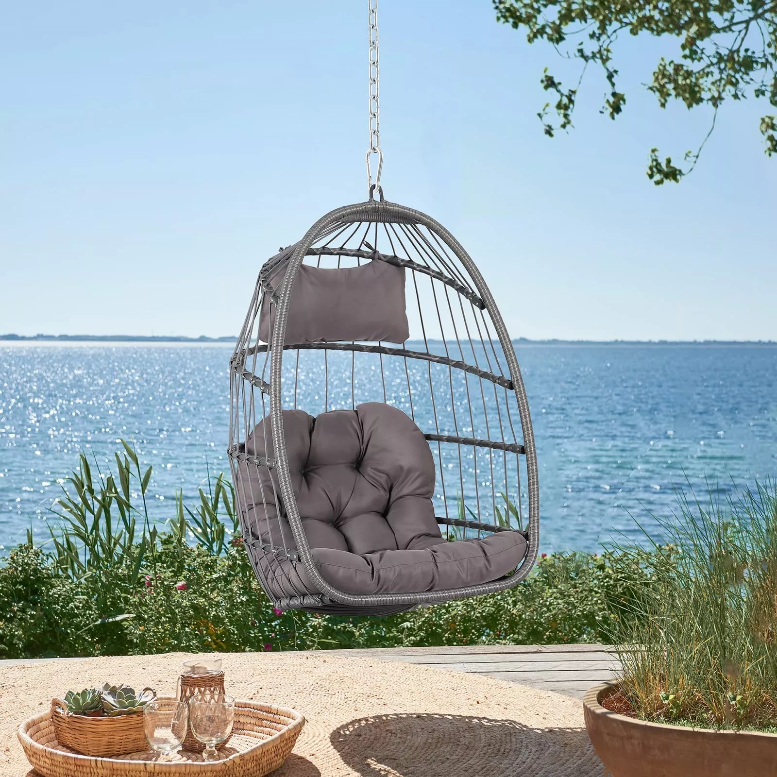 Hanging Egg Chair, Wicker Foldable Swing Chair, 5 Colors | Orange-Casual