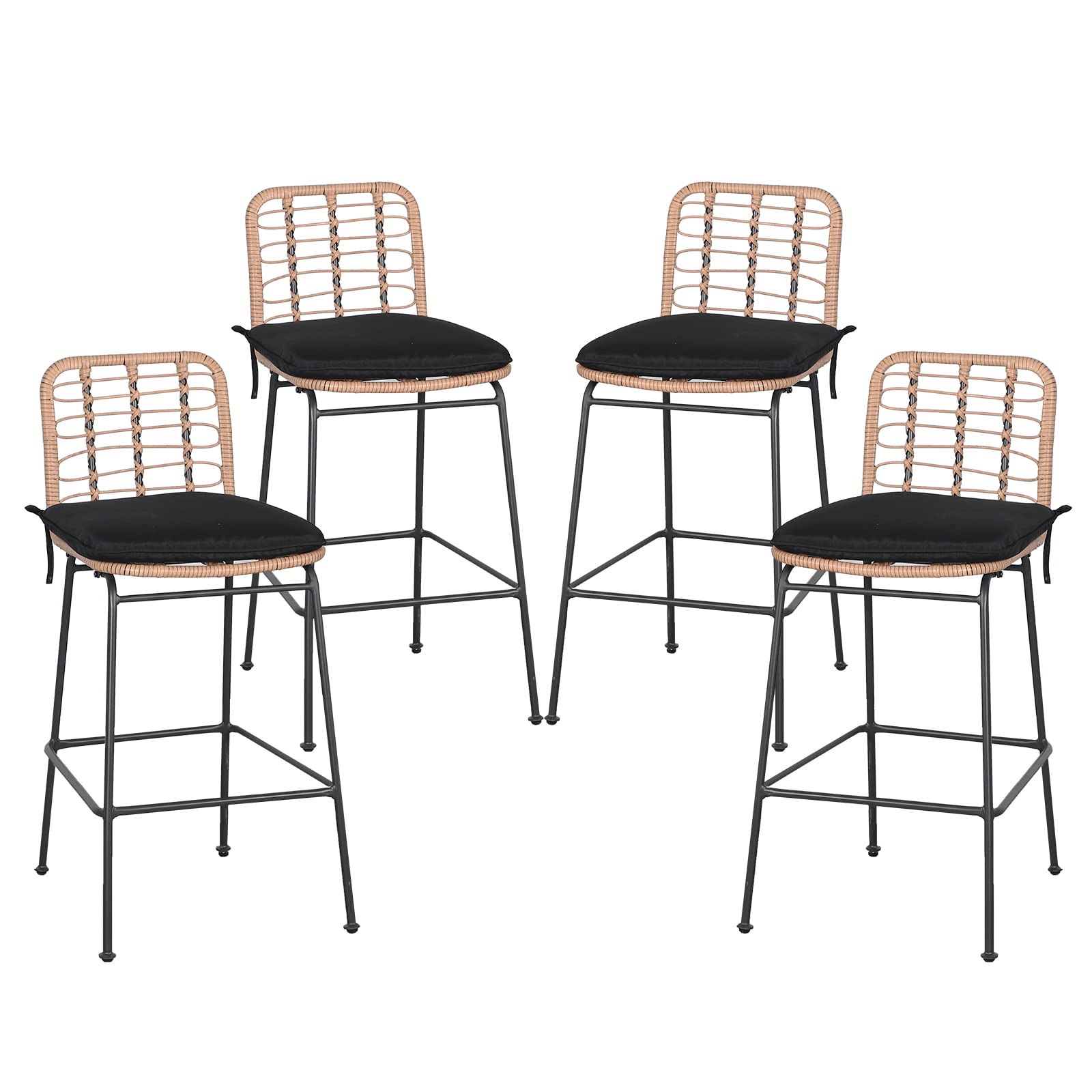 2-4 pcs Outdoor Bar Stools Set, Wicker Dining Chairs with Footrest | Orange-Casual