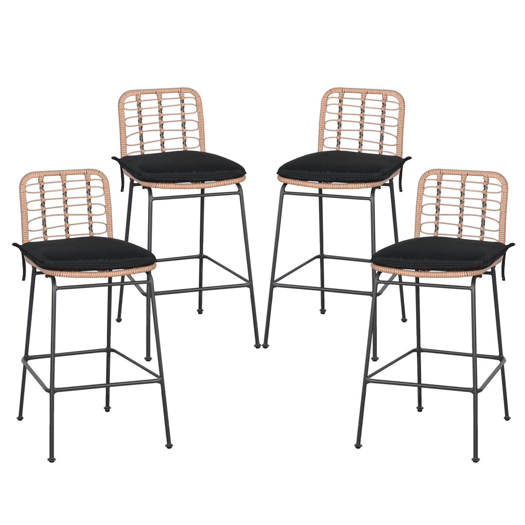24 pcs Outdoor Bar Stools Set, Wicker Dining Chairs with Footrest