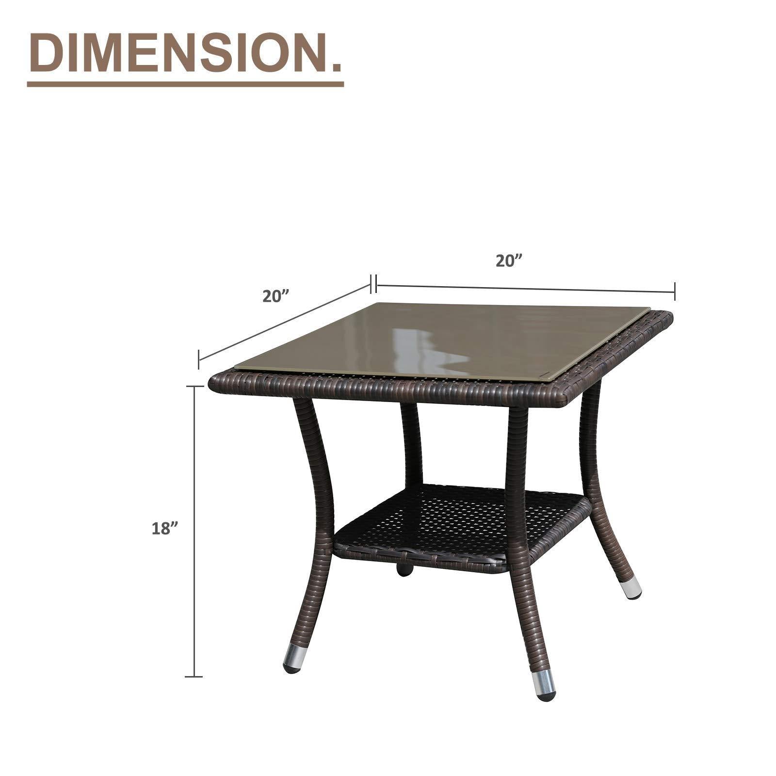 Outdoor Square Glass Top Wicker Coffee Table, Espresso Brown | Orange-Casual