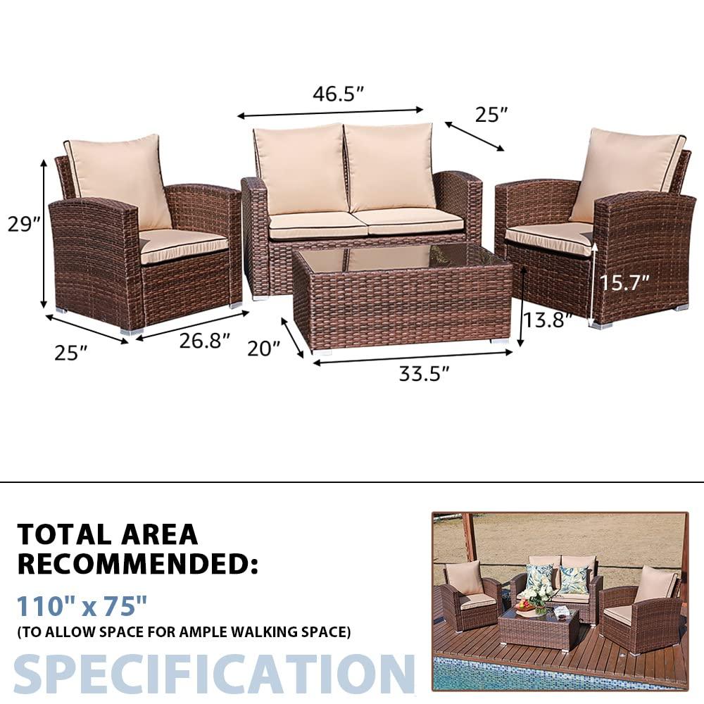 4pcs Wicker Outdoor Patio Furniture Set Small Sectional Conversation Set | Orange-Casual