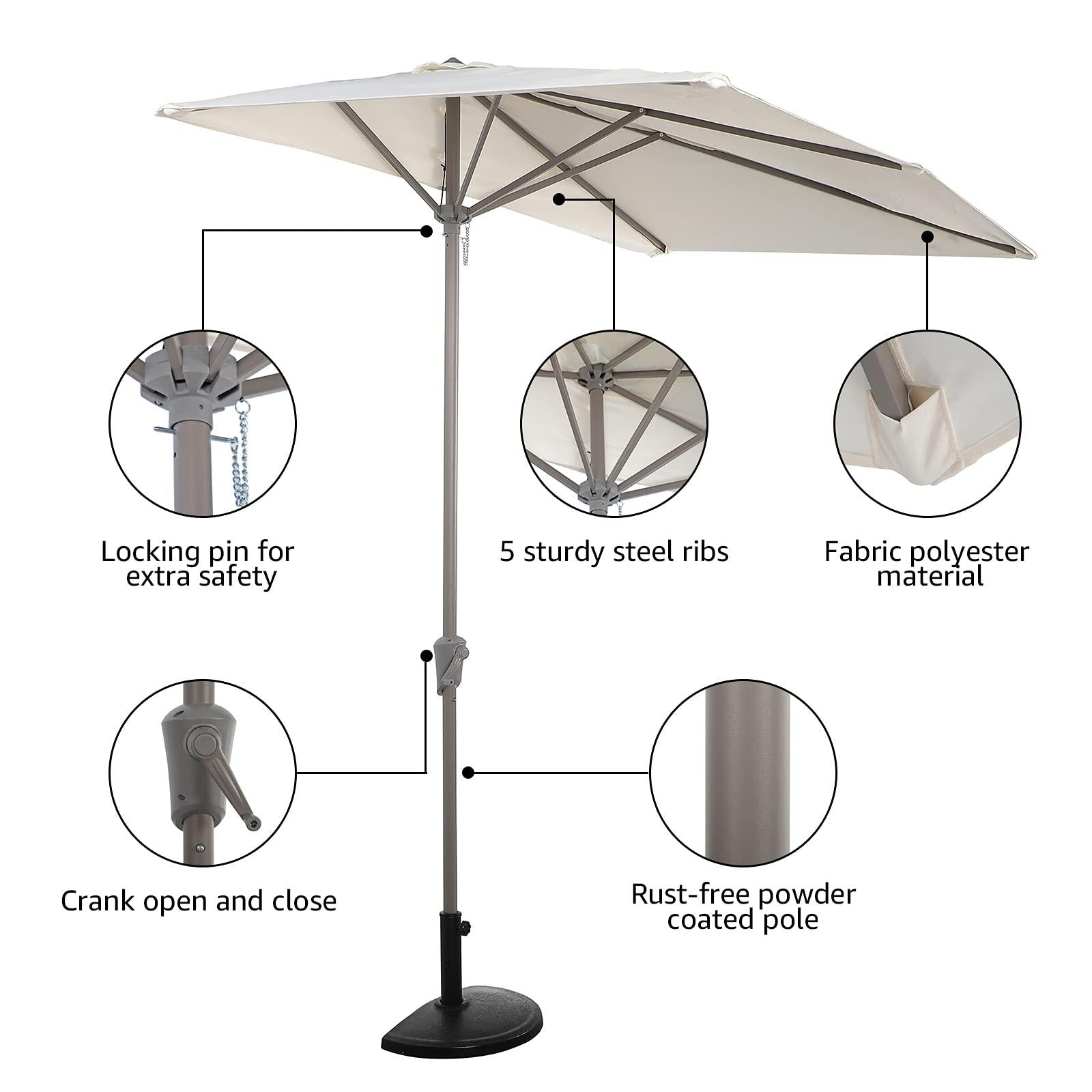 7.5' by 4’ Half Rectangular Patio Outdoor Polyester Umbrella with Crank, 5 Colors | Orange-Casual