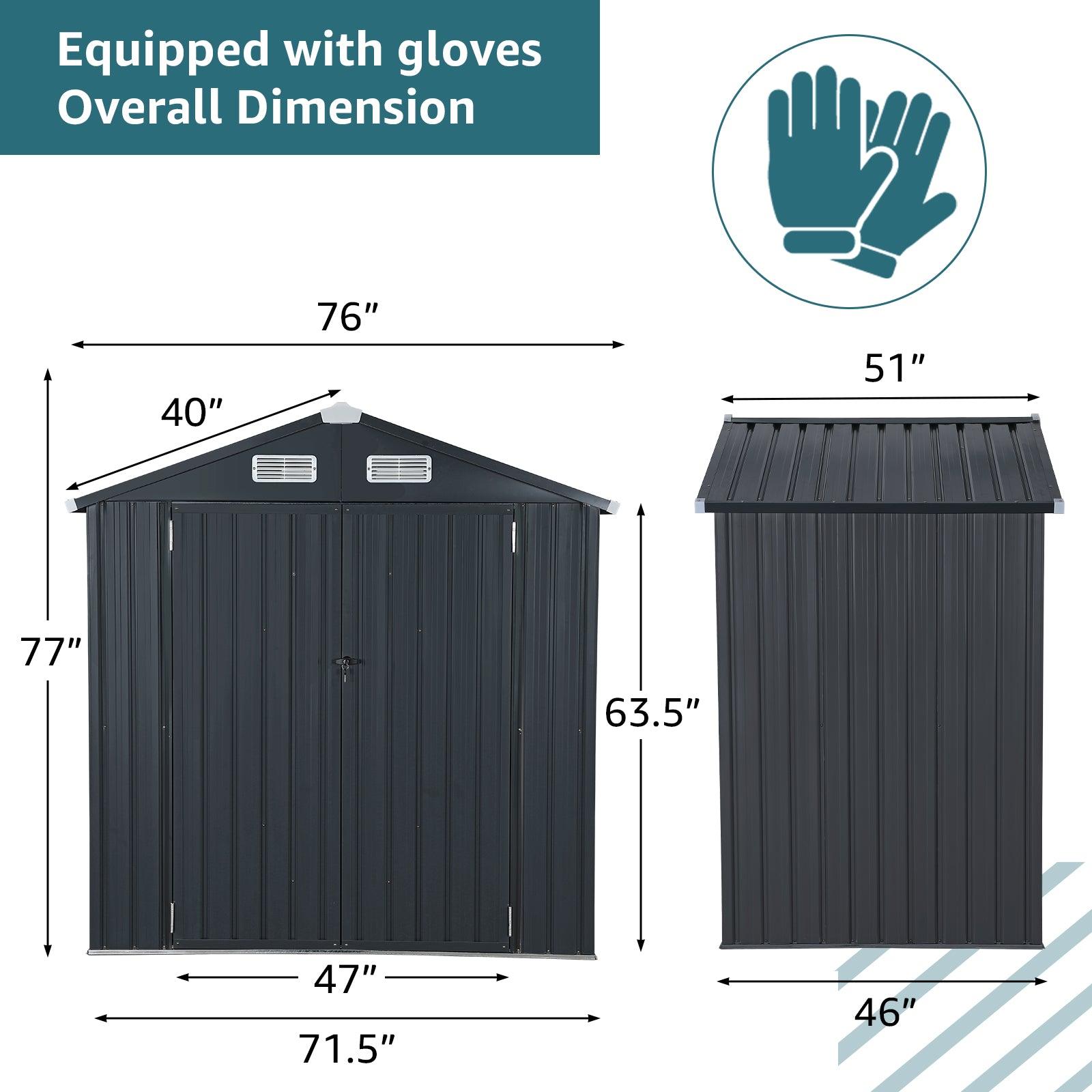 6'x 4' Outdoor Storage Shed Metal Garden Tool Shed for Backyard, Patio, Lawn, Black | Orange-Casual