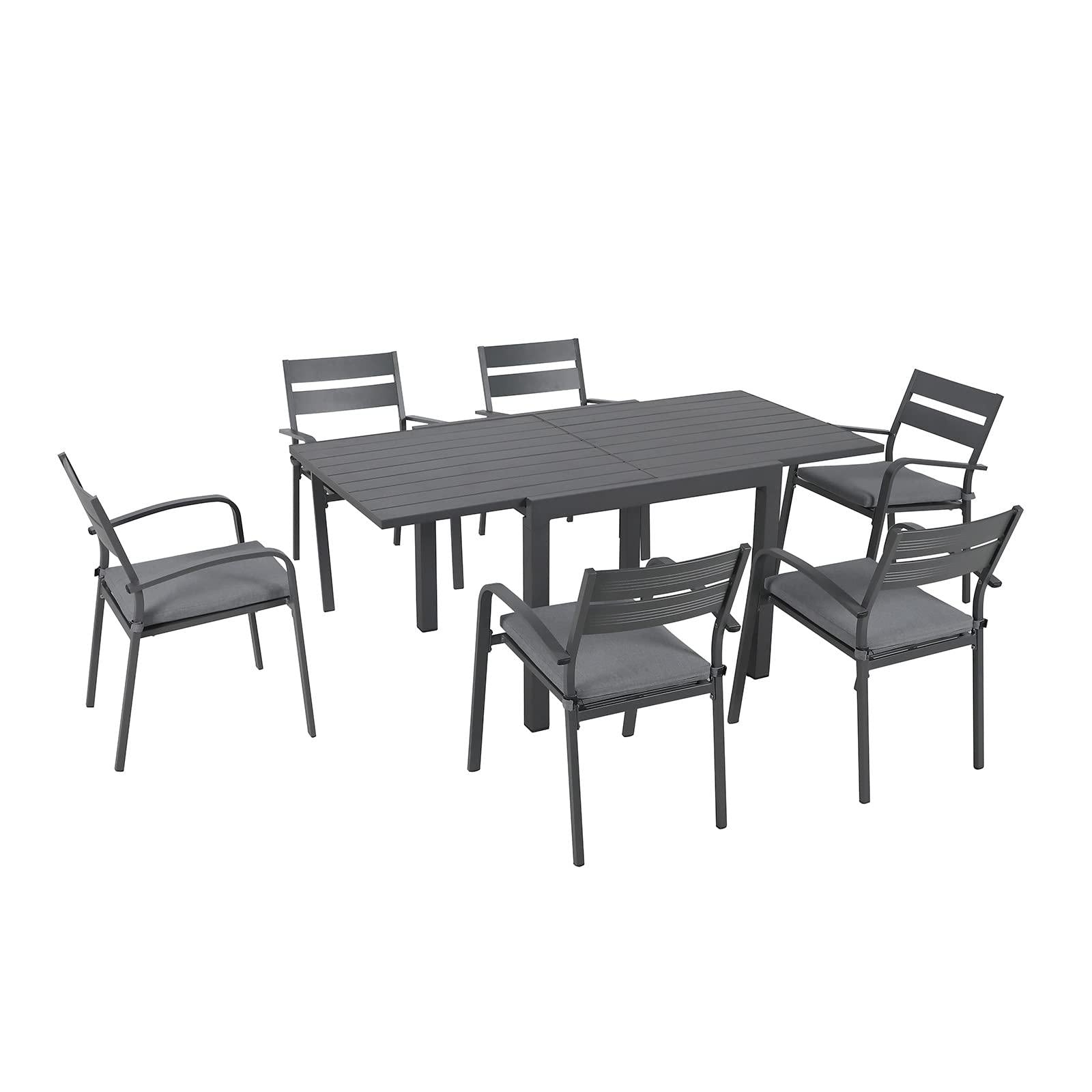 7pcs Patio Dining Set, Aluminum Outdoor Chairs and Table, White & Dark Grey | Orange-Casual