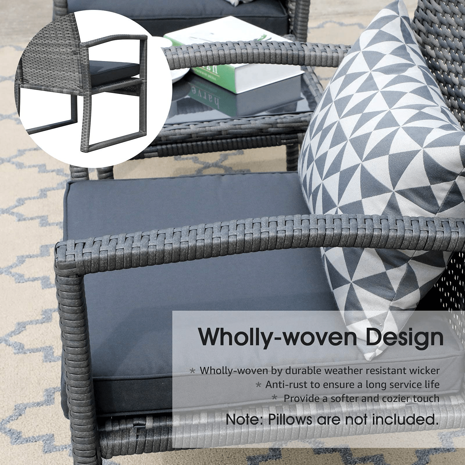 5pcs Patio Bistro Set Wicker Outdoor Furniture Set Armchair & Ottomans | Orange-Casual