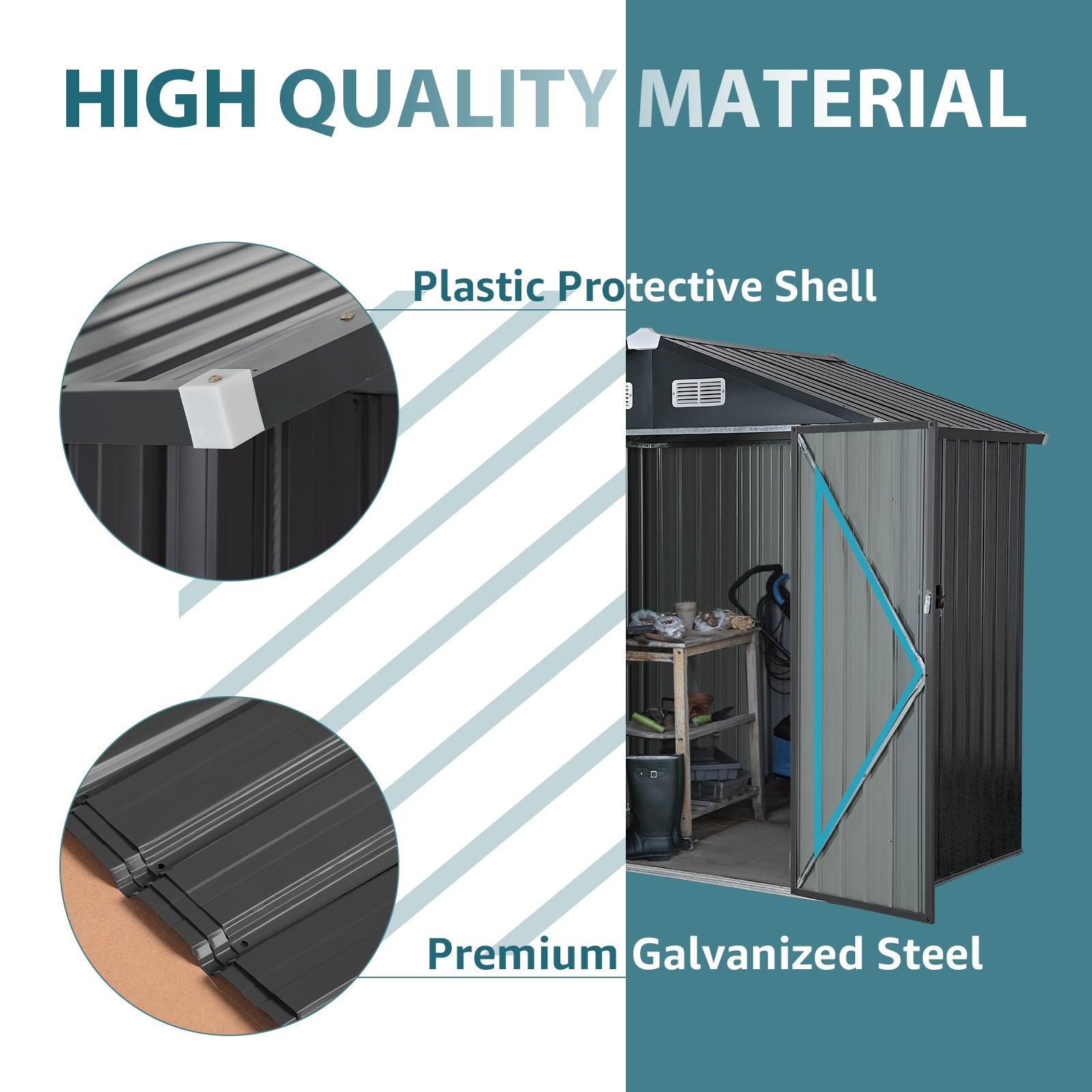 6'x 4' Outdoor Storage Shed Metal Garden Tool Shed for Backyard, Patio, Lawn, Black | Orange-Casual