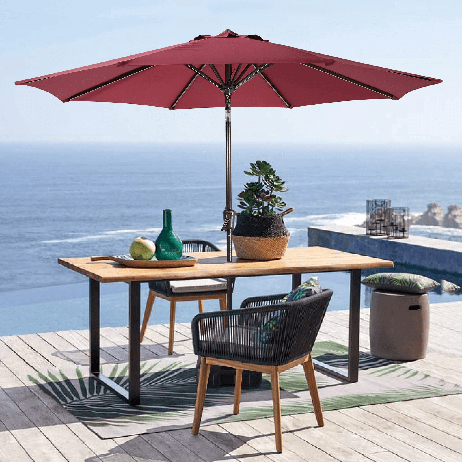 9ft Round Patio Umbrella, Polyester 8 Steel Ribs Large Table Market Umbrella, 5 Colors | Orange-Casual