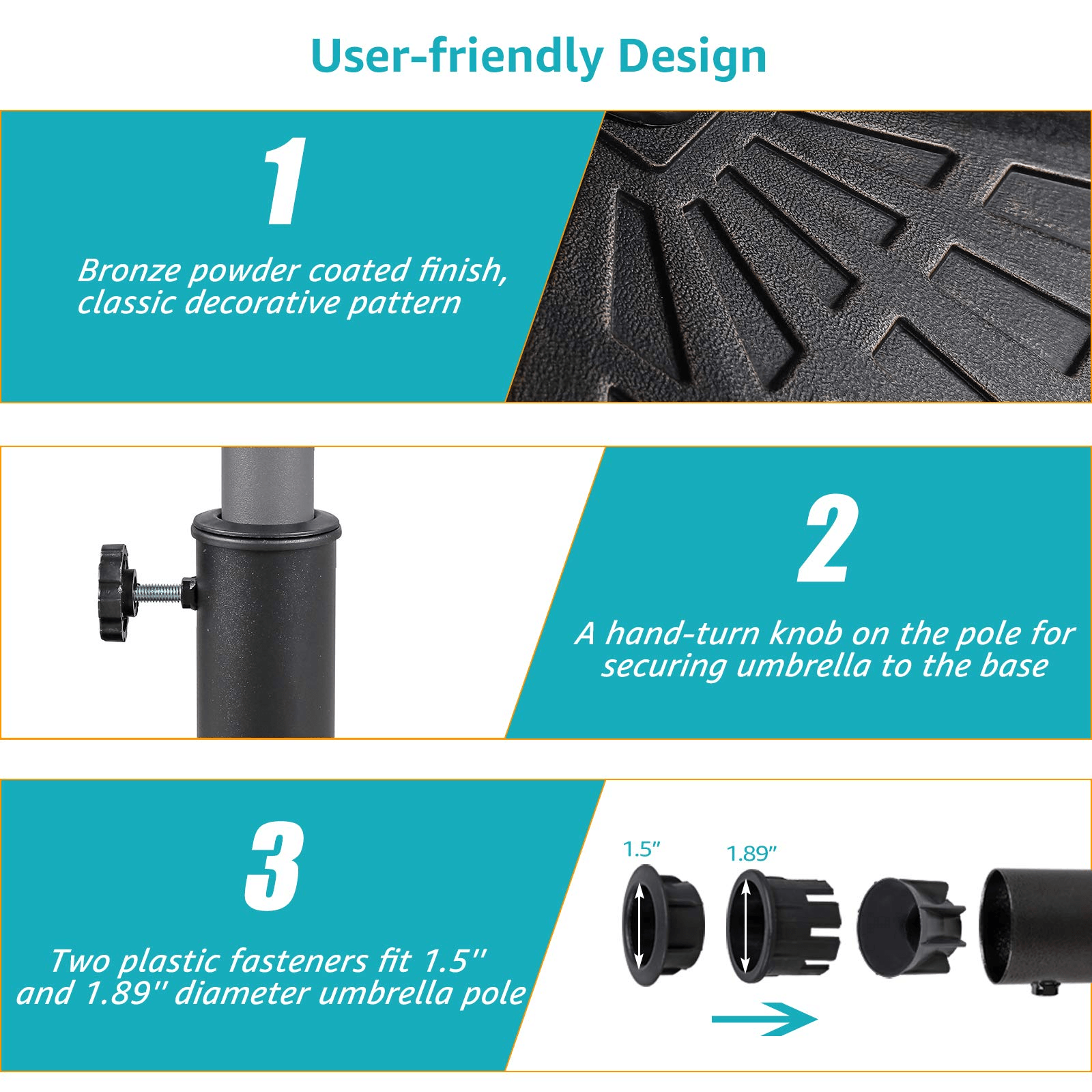 42lb Patio Square Umbrella Base, Heavy Duty Resin Outdoor Umbrella Stand Weight, Bronze | Orange-Casual