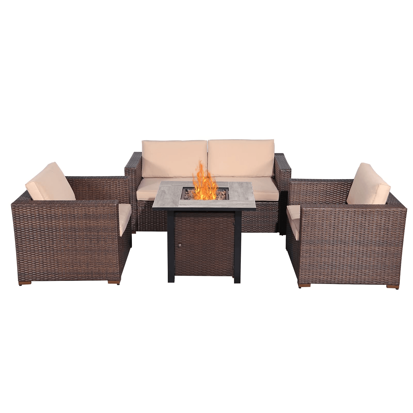 5-pc. Patio Furniture Set with Gas Fire Pit Table best price #color_brown