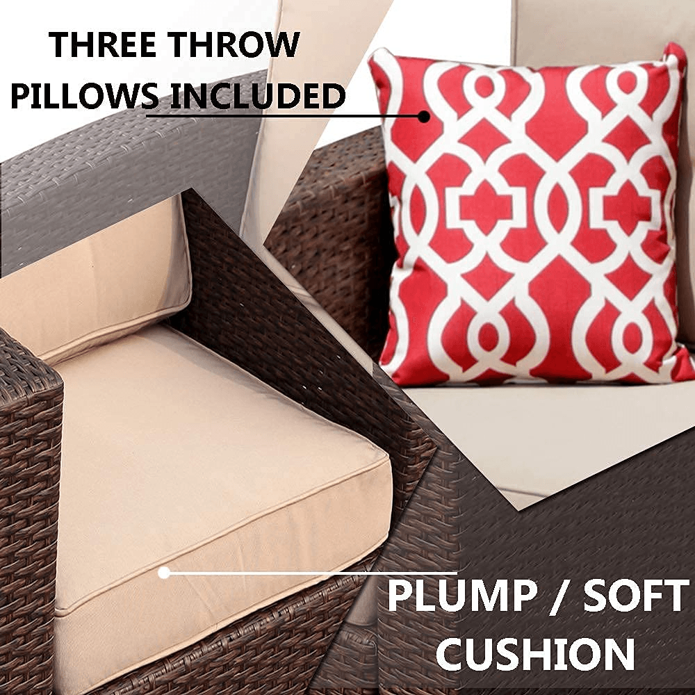 Outdoor Sectional Set Brown Wicker Patio Sectional Set with Beige Cushions | Orange-Casual