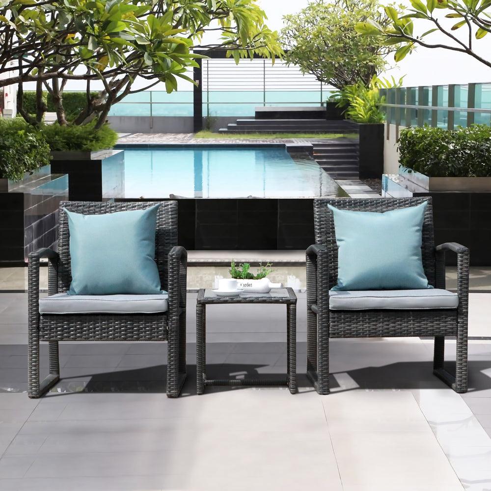 3pcs Patio Bistro Set Wicker Patio Conversation Set Outdoor Rattan Chair Set  | Orange-Casual