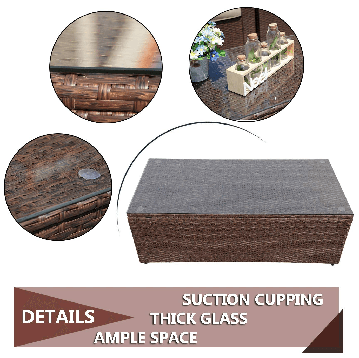 Outdoor Sectional Set Brown Wicker Patio Sectional Set with Beige Cushions | Orange-Casual