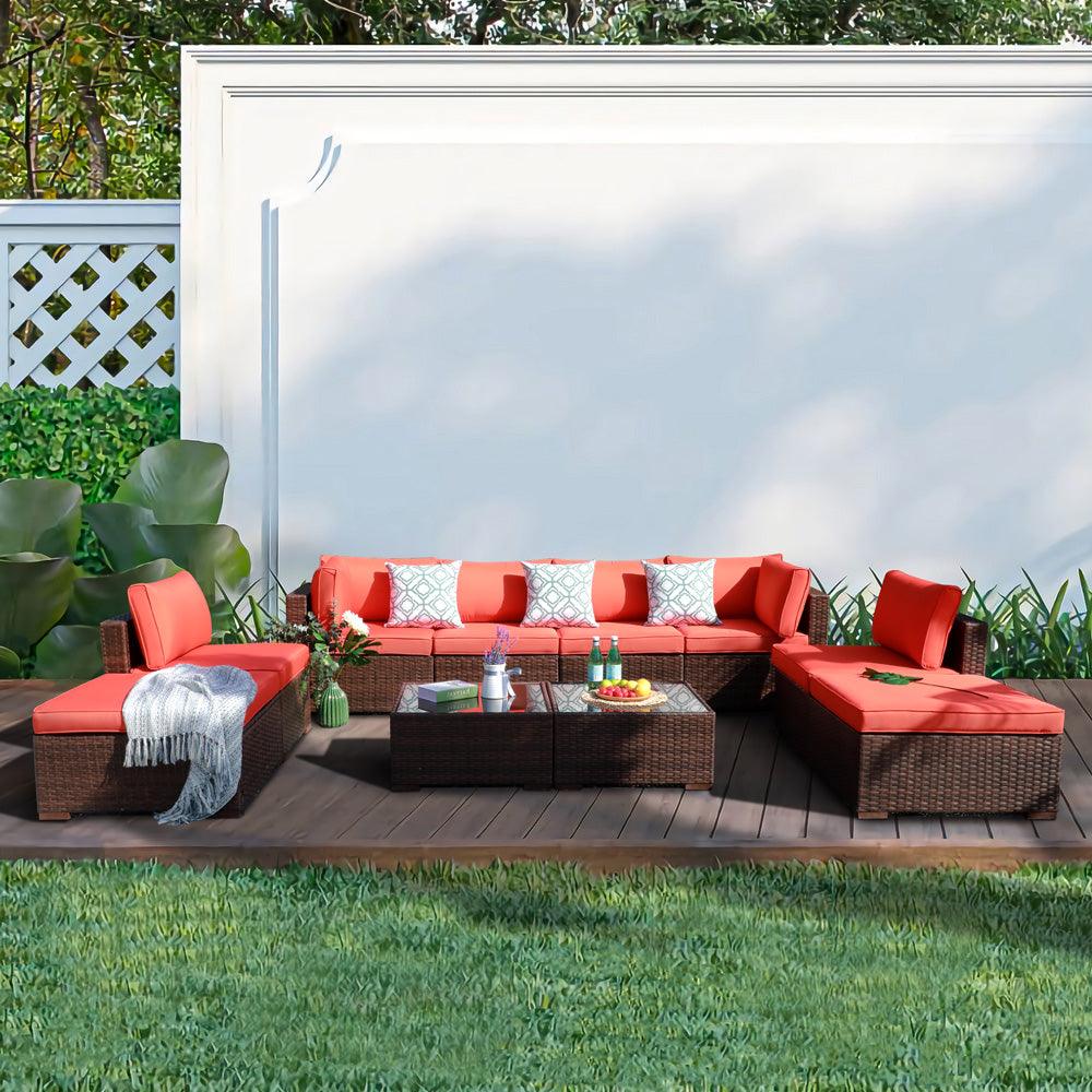 10pcs Patio Outdoor Sectional Set Wicker Modular Furniture Set | Orange-Casual