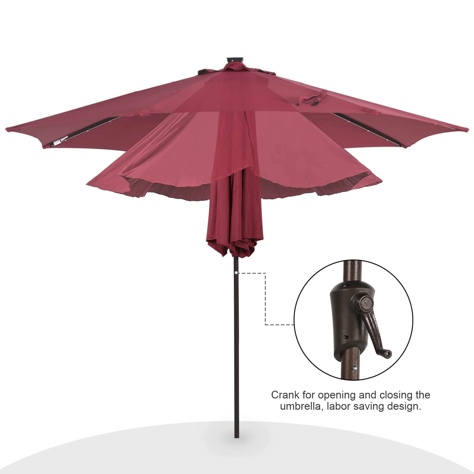 9ft Patio Umbrella with LED Lights Polyester Umbrella with Tilt and Crank, 5 Colors | Orange-Casual
