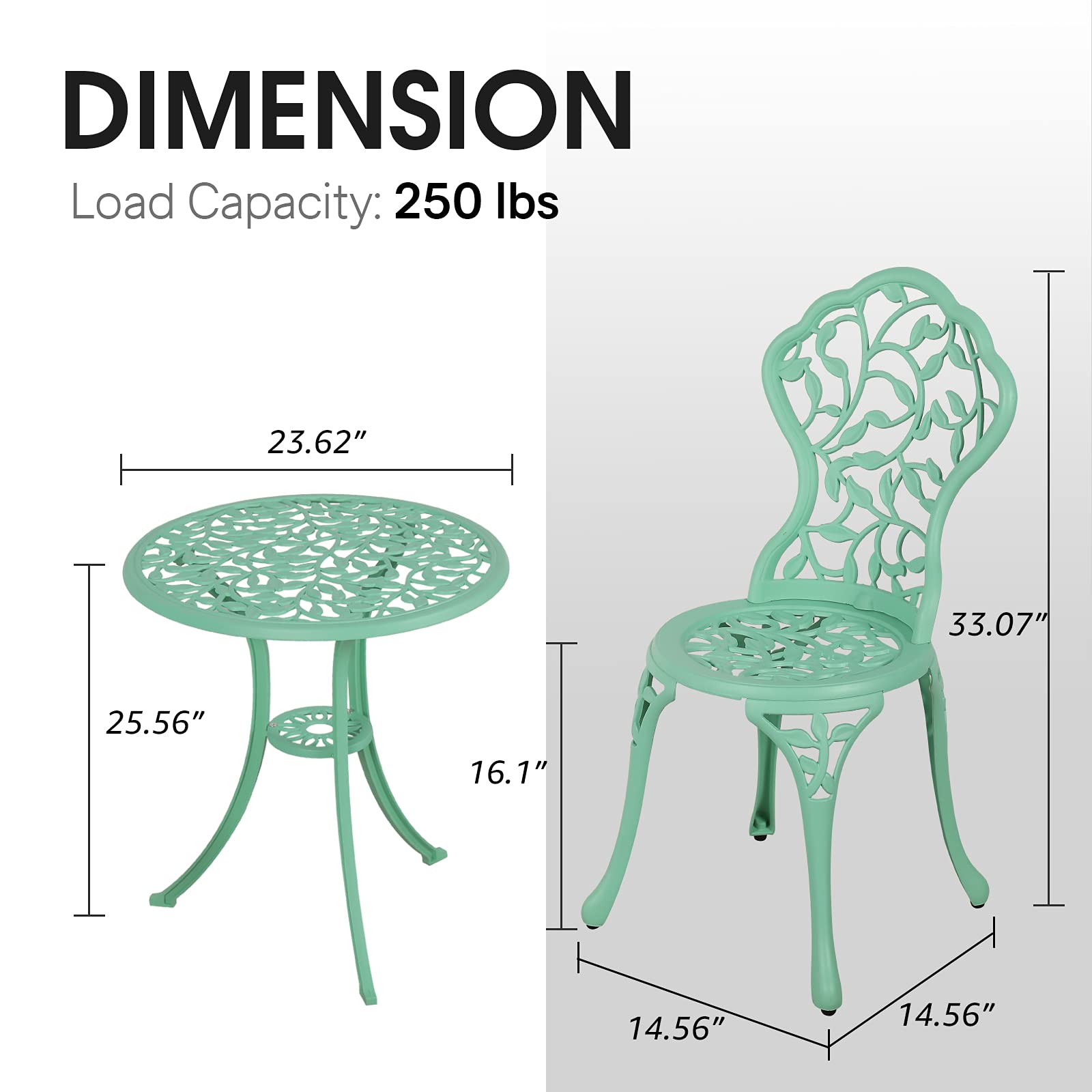 3pcs Cast Aluminum Patio Bistro Set Antique Finish Conversation Set, Teal | Orange-Casual