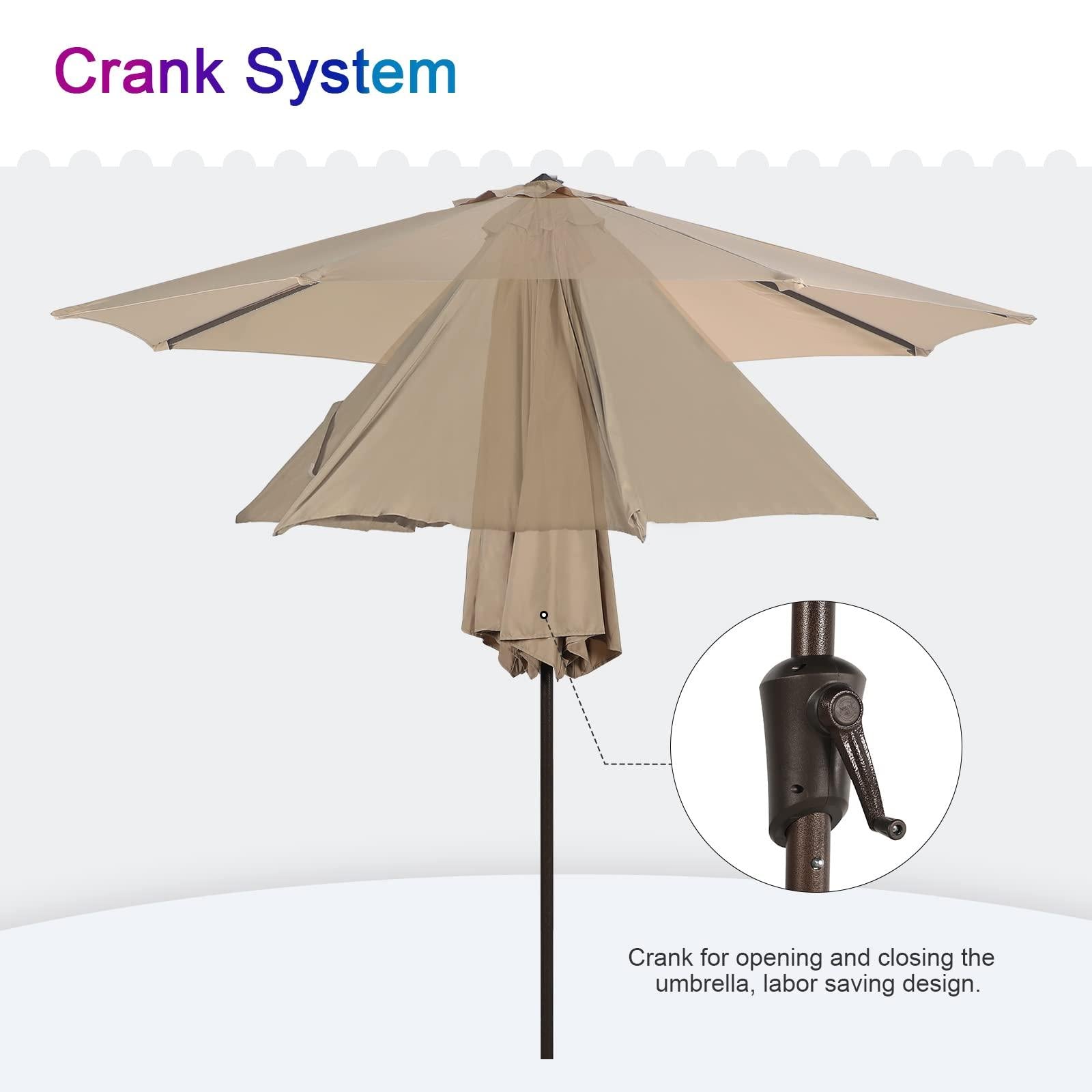 9ft Round Patio Umbrella, Polyester 8 Steel Ribs Large Table Market Umbrella, 5 Colors | Orange-Casual