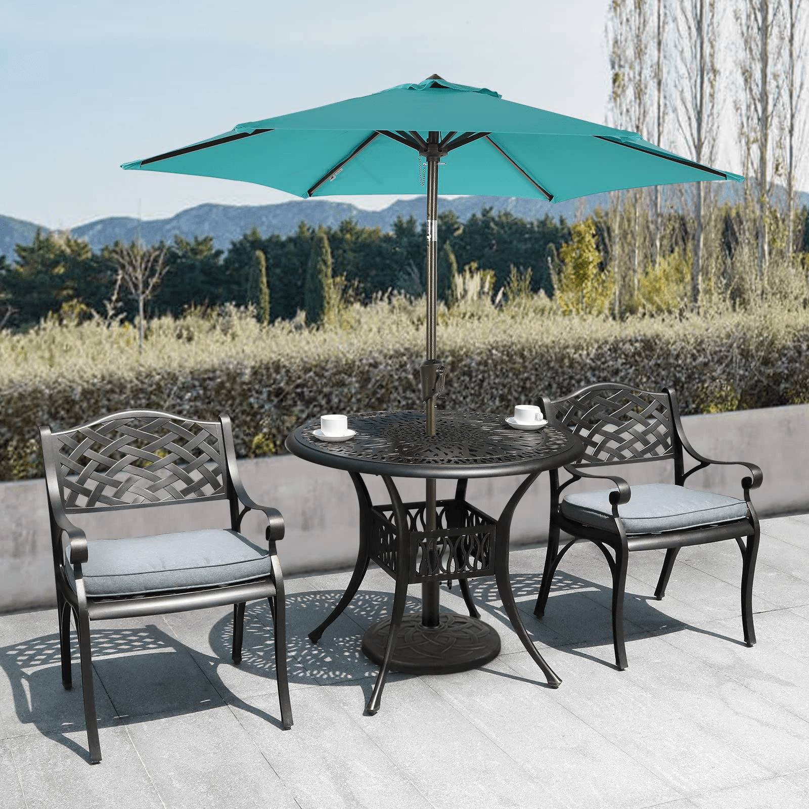 3pcs Cast Aluminum Patio Bistro Set, Antique Bronze Frame & Gray Cushions | Orange-Casual