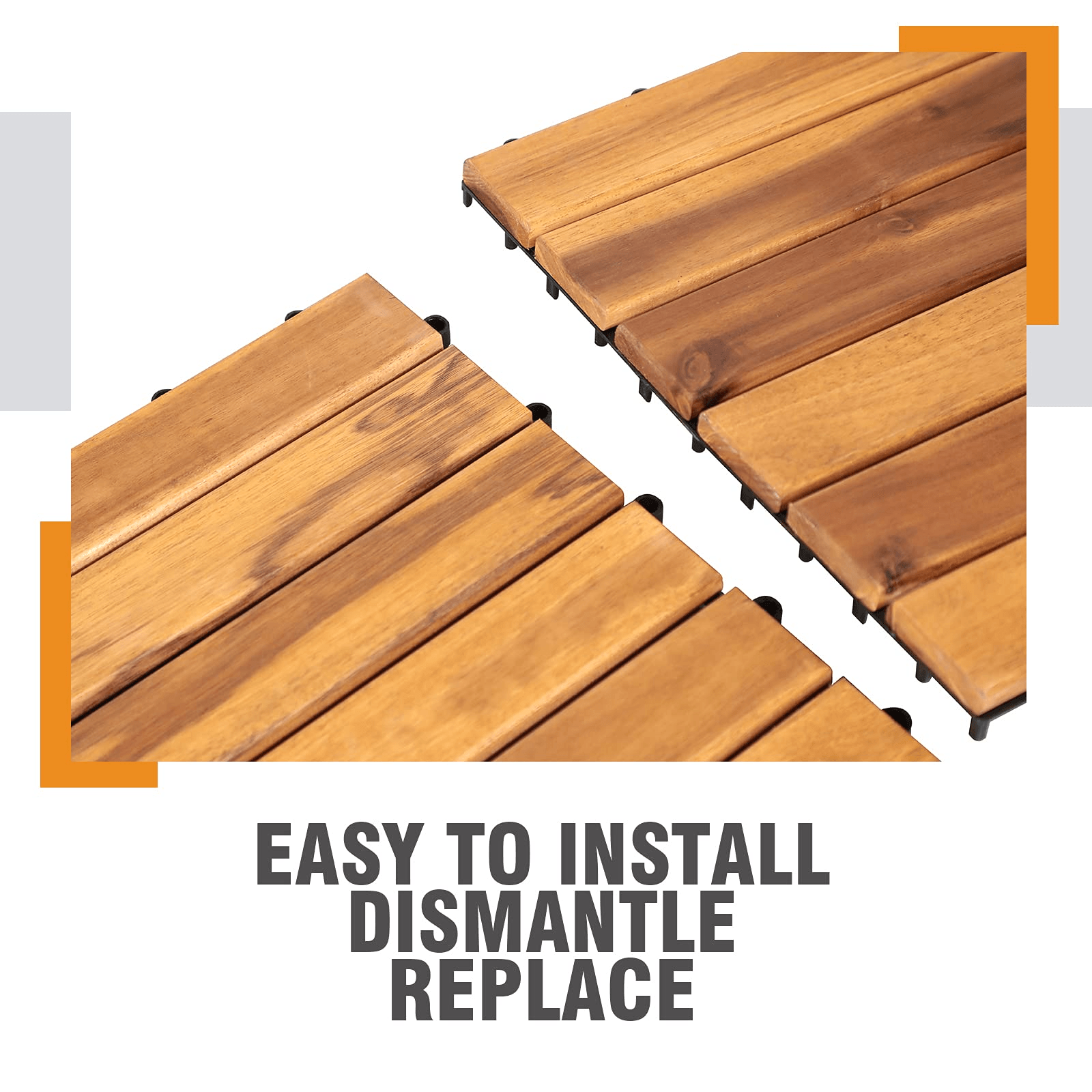 Easyfashion 12 inch x 12 inch Interlocking Wooden Floor Tiles Outdoor and Indoor 11 Pieces Brown Size 12.1 x 12.1 x 1.0 Inc