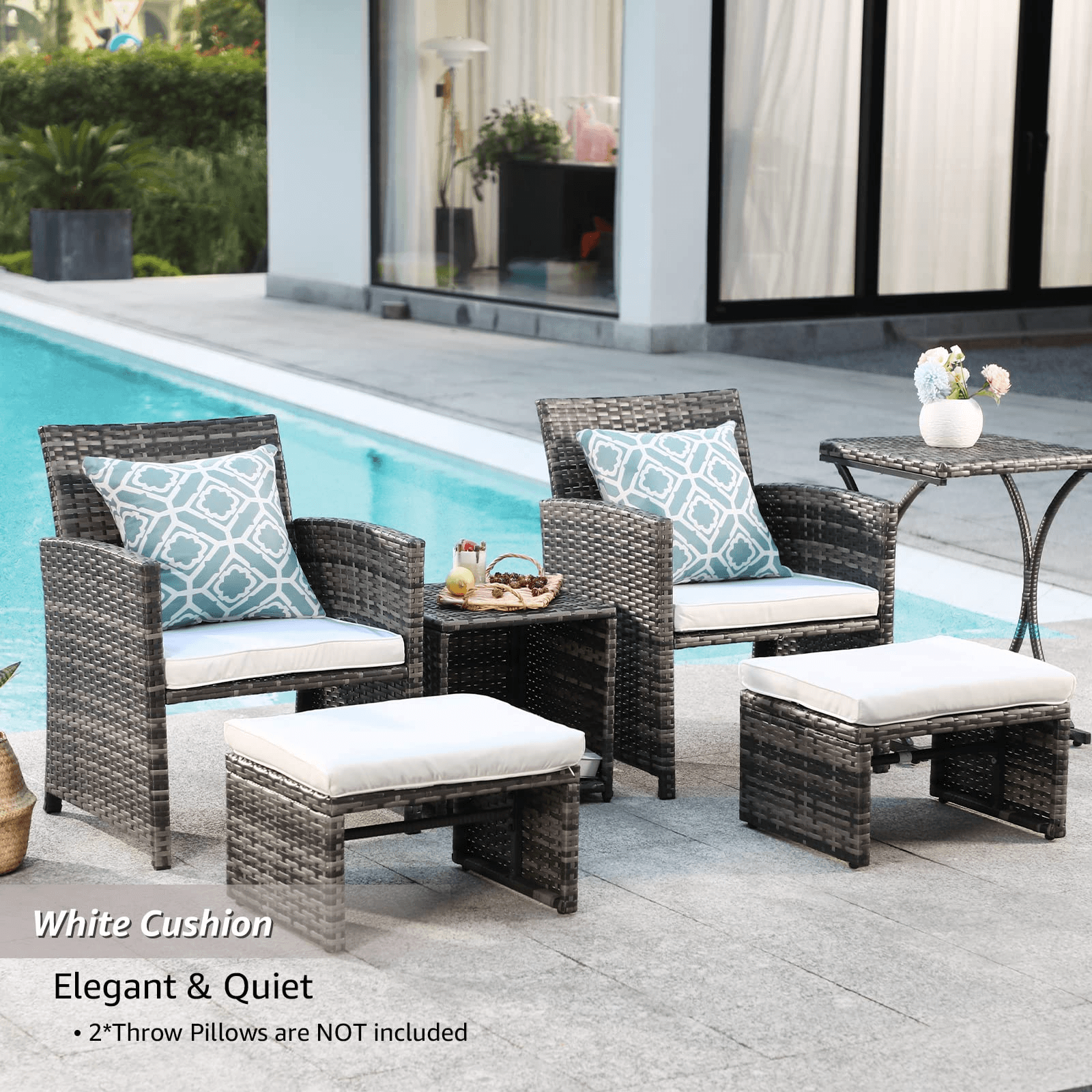 6pcs Patio Bistro Set Wicker Patio Conversation Set with Side Table | Orange-Casual