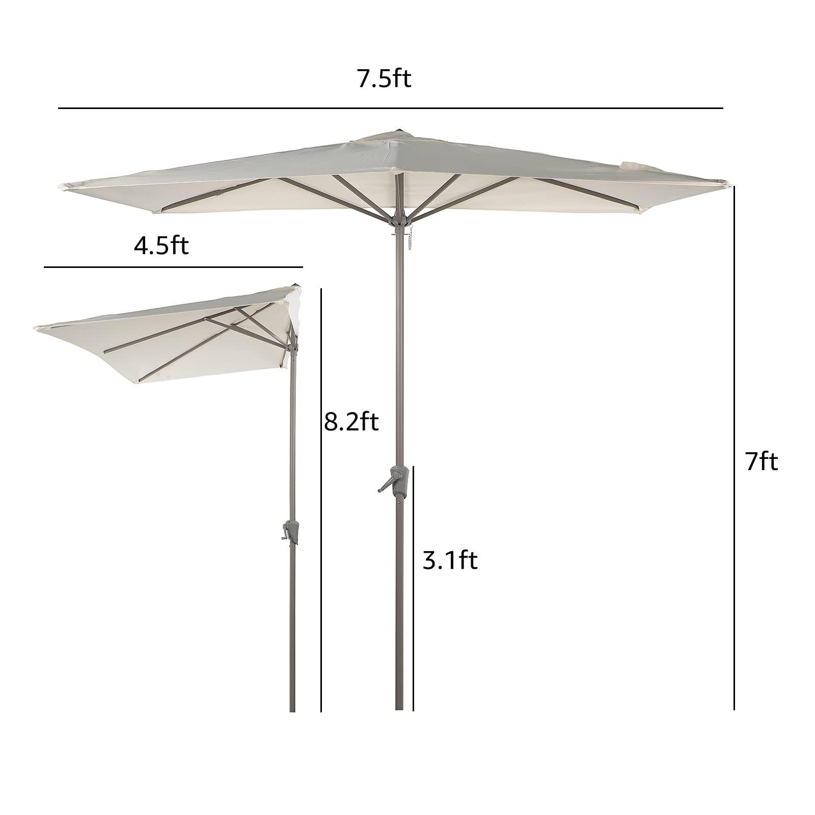 7.5' by 4’ Half Rectangular Patio Outdoor Polyester Umbrella with Crank, 5 Colors | Orange-Casual