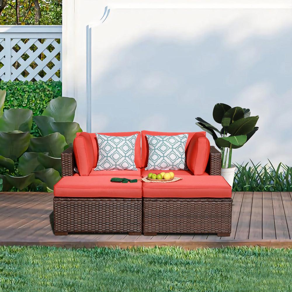 Wicker Outdoor Sectional Set Modular Patio Sofa Set with Orange Cushions | Orange-Casual