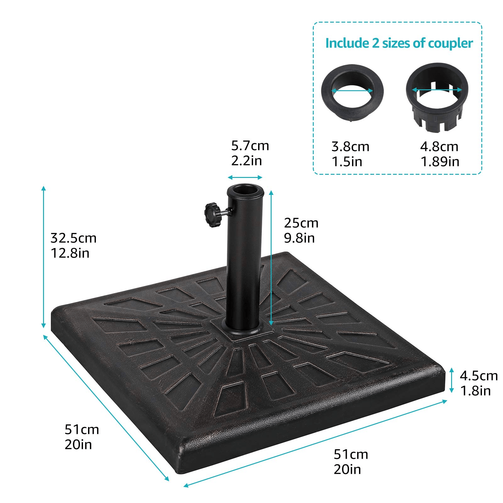 42lb Patio Square Umbrella Base, Heavy Duty Resin Outdoor Umbrella Stand Weight, Bronze | Orange-Casual