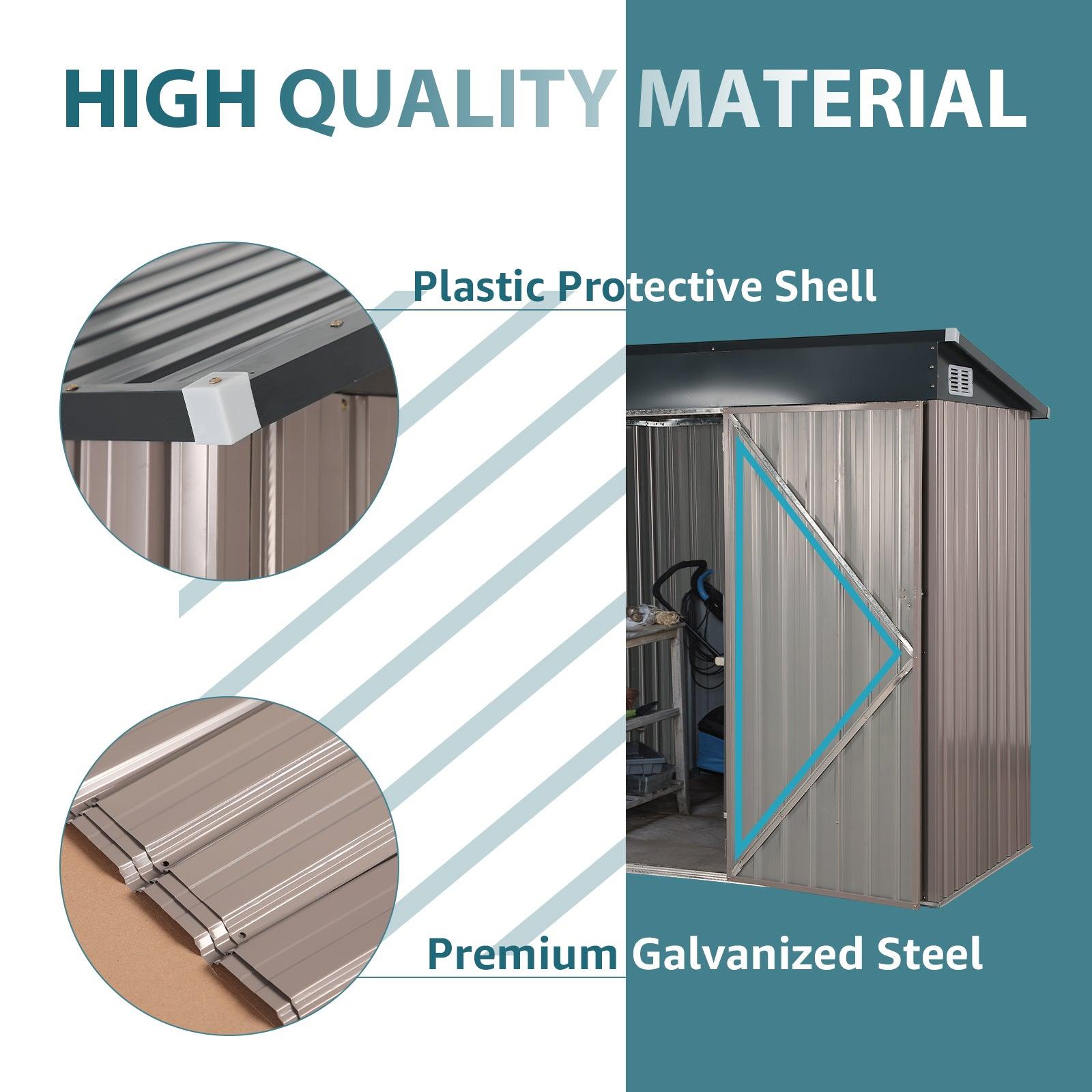 5'x 3' Outdoor Storage Shed Metal Garden Tool Shed for Backyard, Patio, Lawn, Brown | Orange-Casual